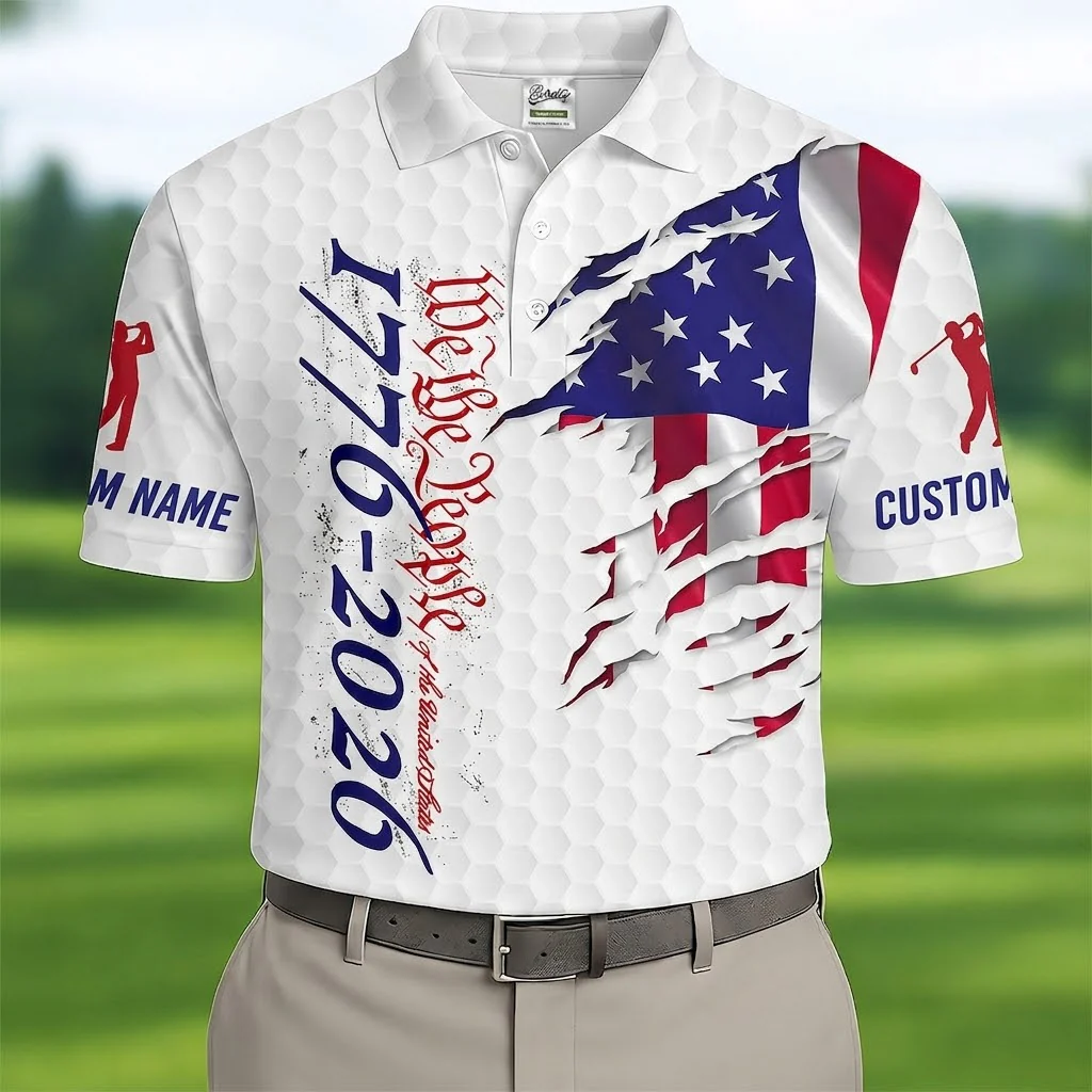 Funny US 250 Anniversary American Flag Patriotic Golf - Personalized Polo Shirt - Gift For Dad, Grandpa, Golf Lovers