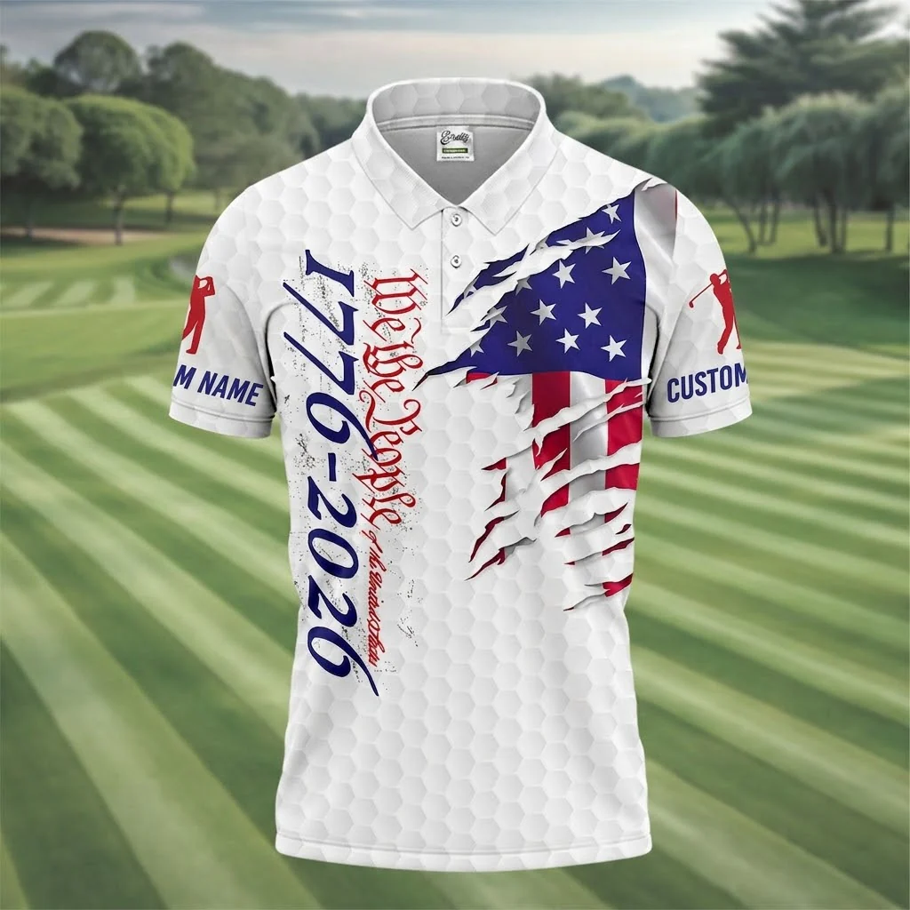 Funny US 250 Anniversary American Flag Patriotic Golf - Personalized Polo Shirt - Gift For Dad, Grandpa, Golf Lovers - Image 2