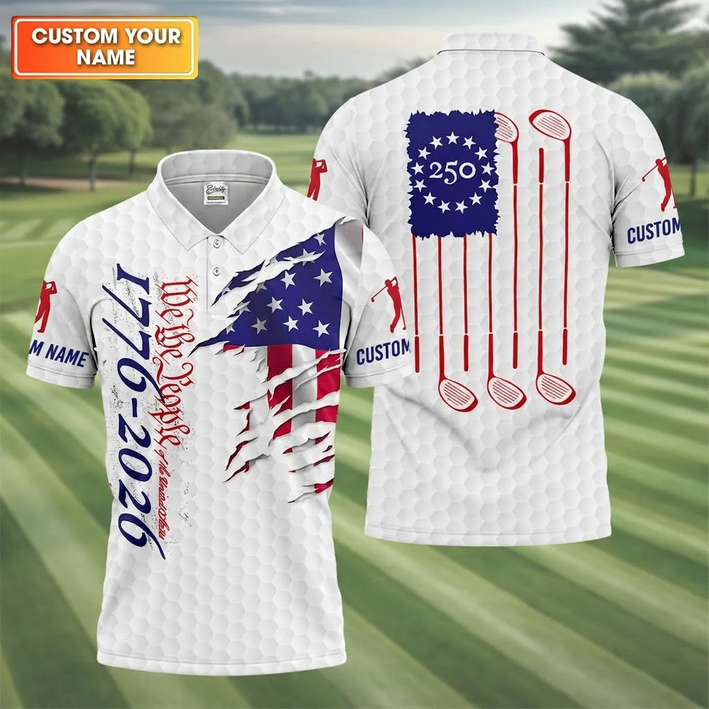 Funny US 250 Anniversary American Flag Patriotic Golf - Personalized Polo Shirt - Gift For Dad, Grandpa, Golf Lovers - Image 3