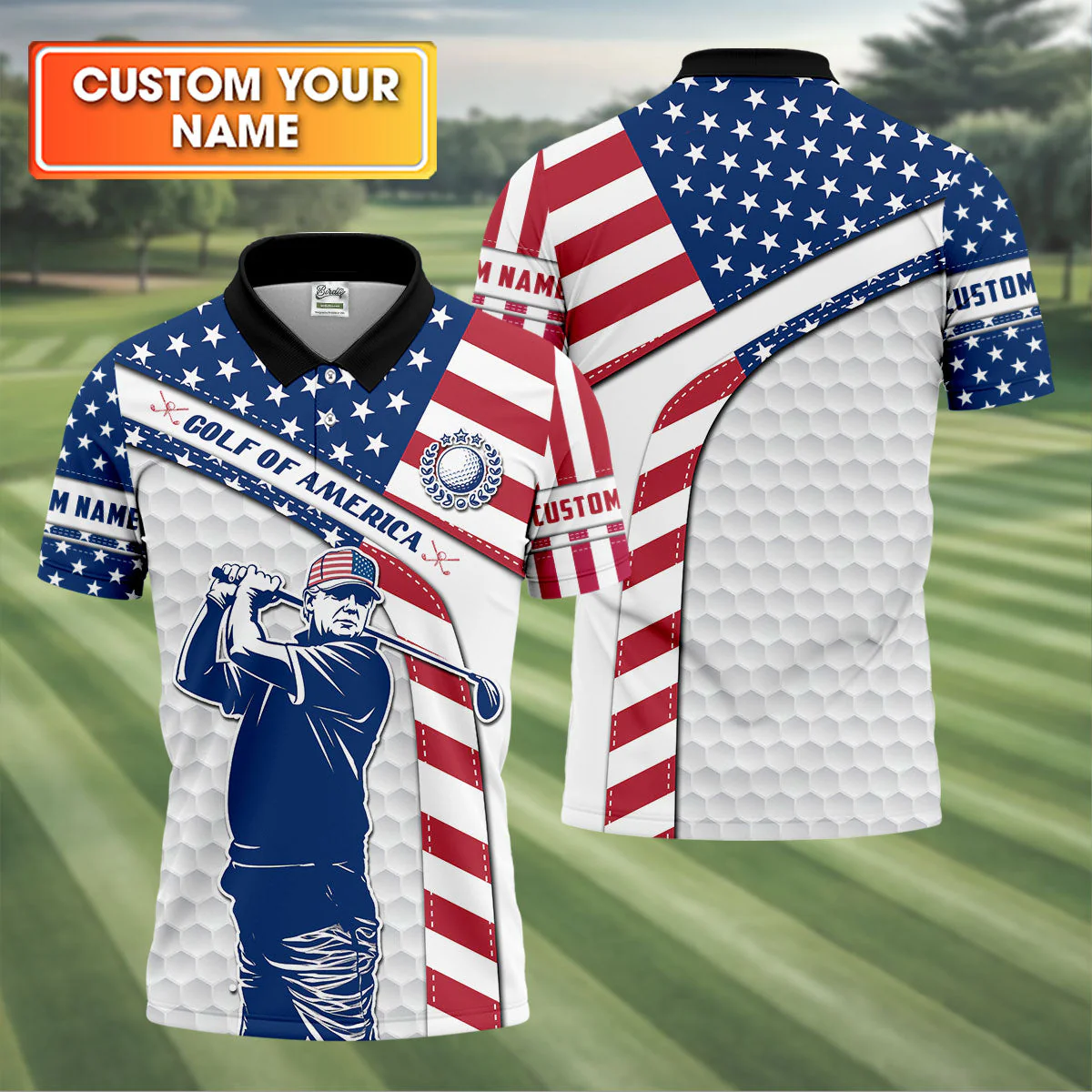 Funny US 250 Anniversary Trump Golf Of America - Personalized Polo Shirt - Gift For Dad, Grandpa, Golf Lovers