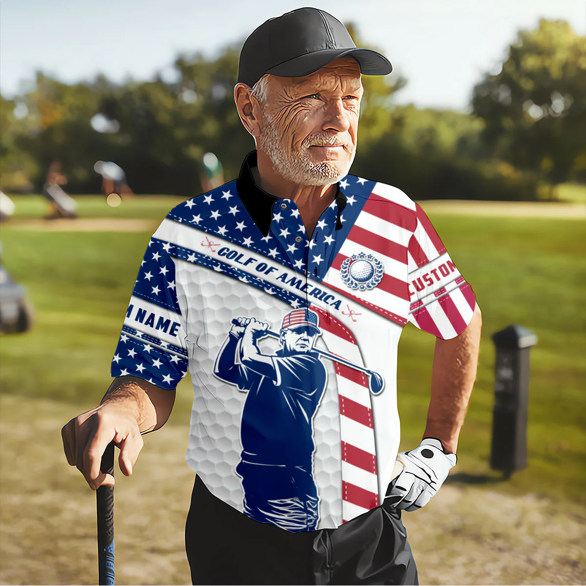 Funny US 250 Anniversary Trump Golf Of America - Personalized Polo Shirt - Gift For Dad, Grandpa, Golf Lovers - Image 2
