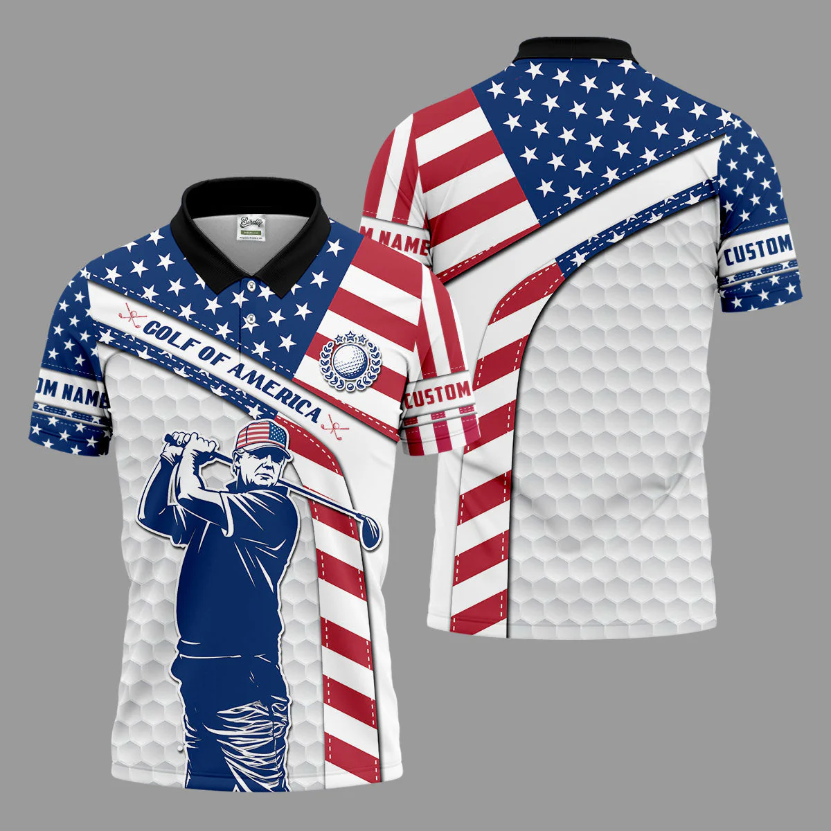 Funny US 250 Anniversary Trump Golf Of America - Personalized Polo Shirt - Gift For Dad, Grandpa, Golf Lovers - Image 3