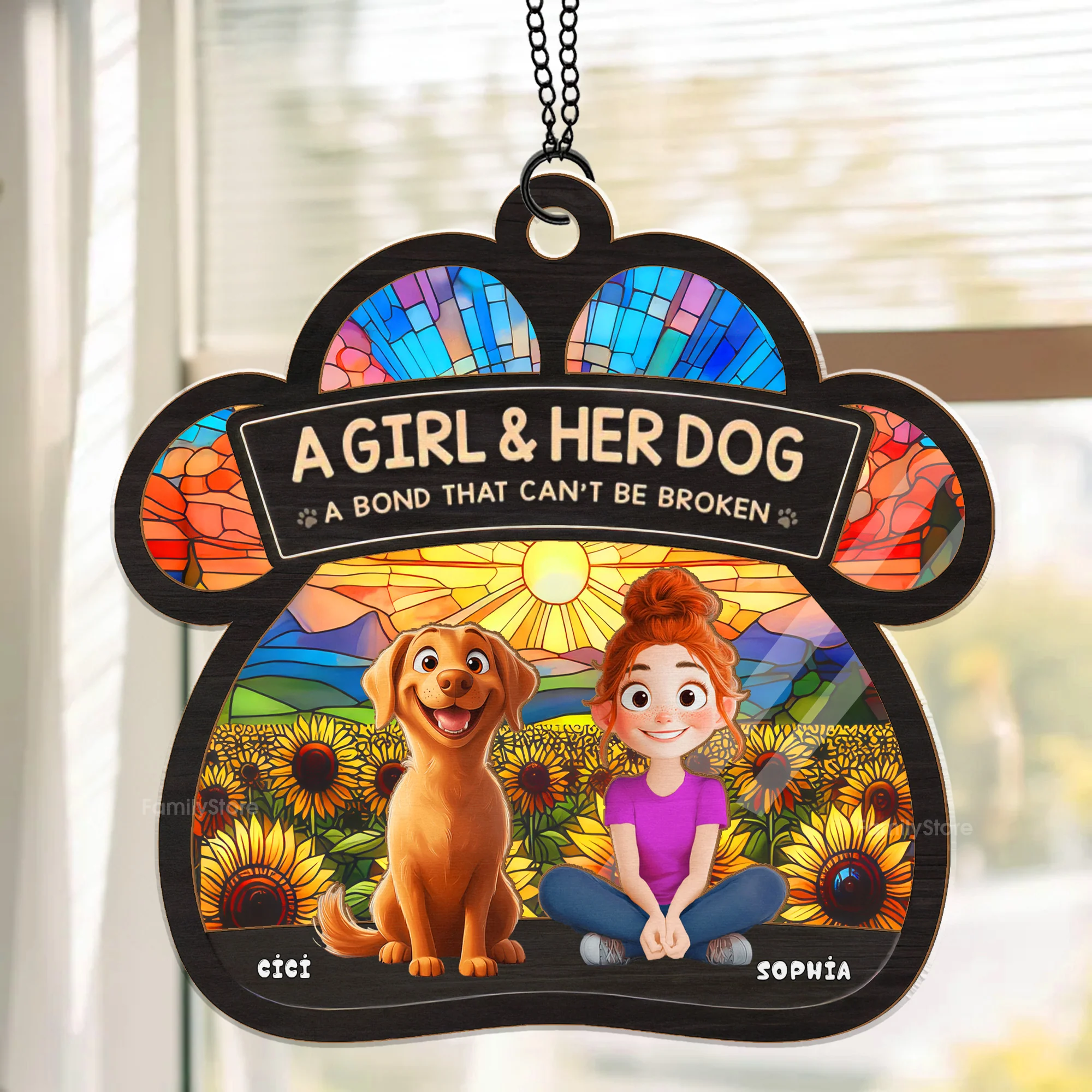 Fur, Love, And A Best Friend For Life Cartoon Dogs - Personalized Window Hanging Window Hanging Suncatcher Ornament - Gift For Dog Lovers | CLP15 NA94
