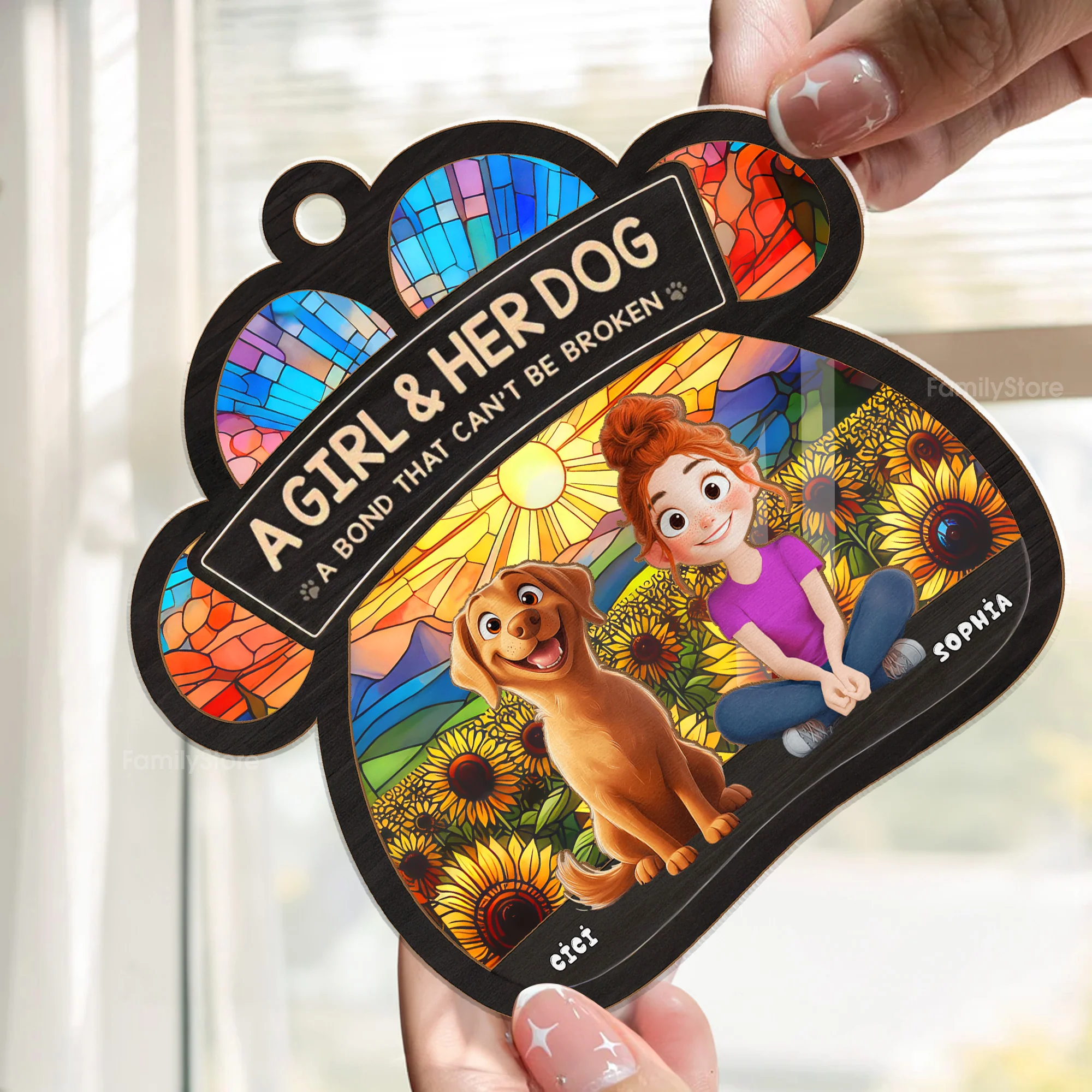 Fur, Love, And A Best Friend For Life Cartoon Dogs - Personalized Window Hanging Window Hanging Suncatcher Ornament - Gift For Dog Lovers | CLP15 NA94 - Image 2