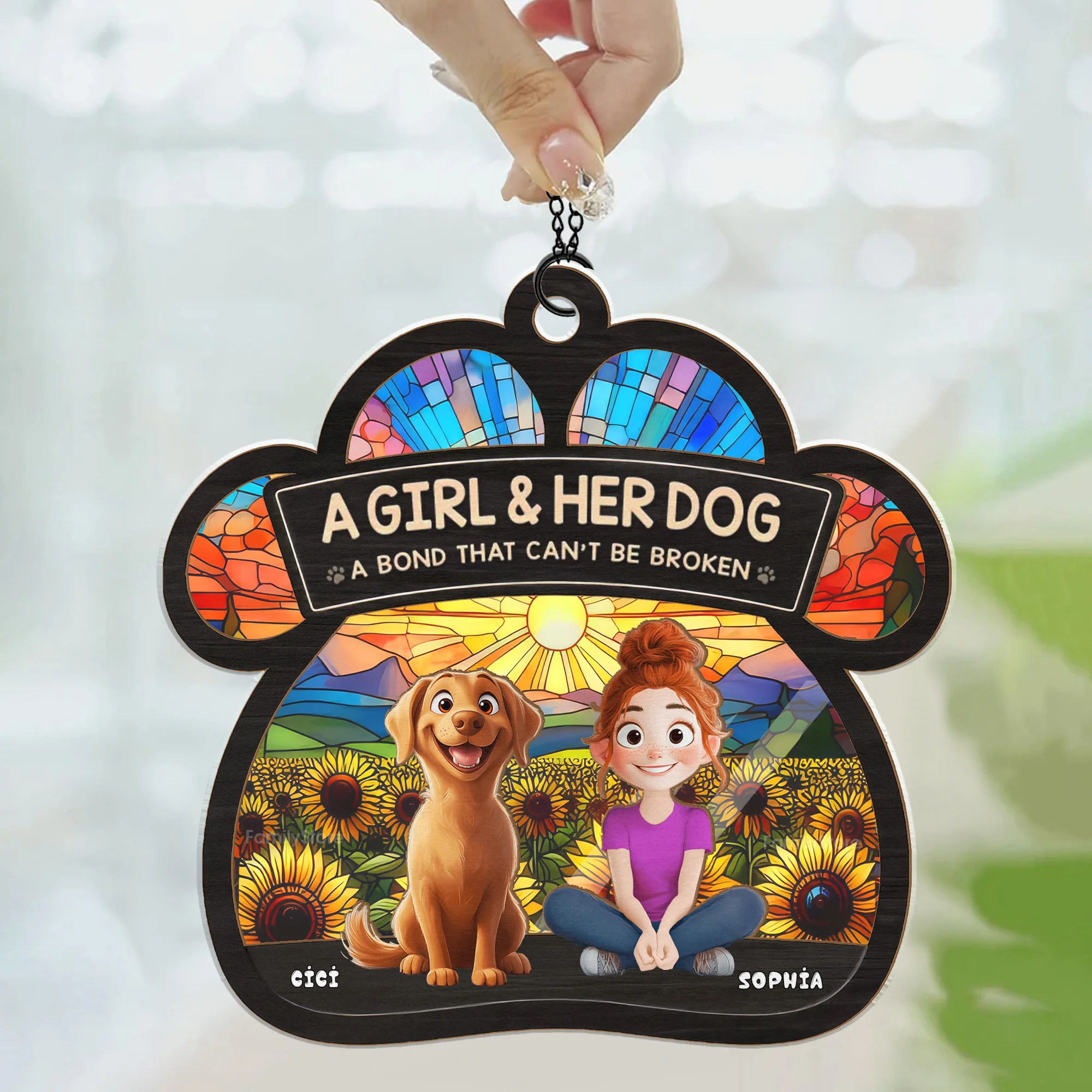 Fur, Love, And A Best Friend For Life Cartoon Dogs - Personalized Window Hanging Window Hanging Suncatcher Ornament - Gift For Dog Lovers | CLP15 NA94 - Image 3