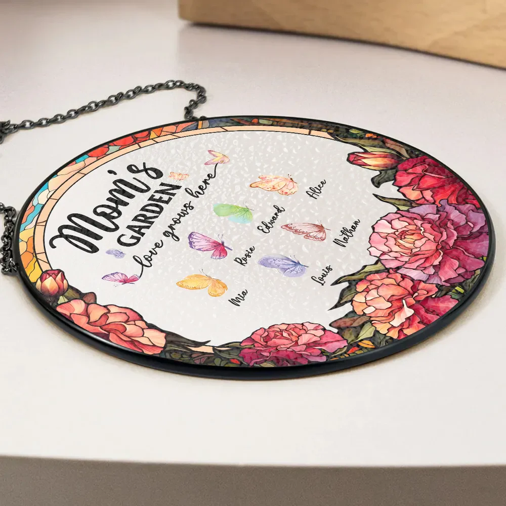 Garden Of Love Butterflies Pattern - Personalized Stained Glass Window Hanging Suncatcher - Gift For Mom, Grandma, Mother's Day | NA94 - Image 2