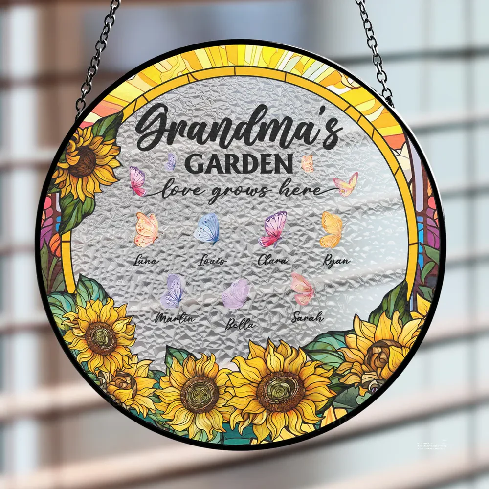Garden Of Love Butterflies Pattern - Personalized Stained Glass Window Hanging Suncatcher - Gift For Mom, Grandma, Mother's Day | NA94 - Image 3
