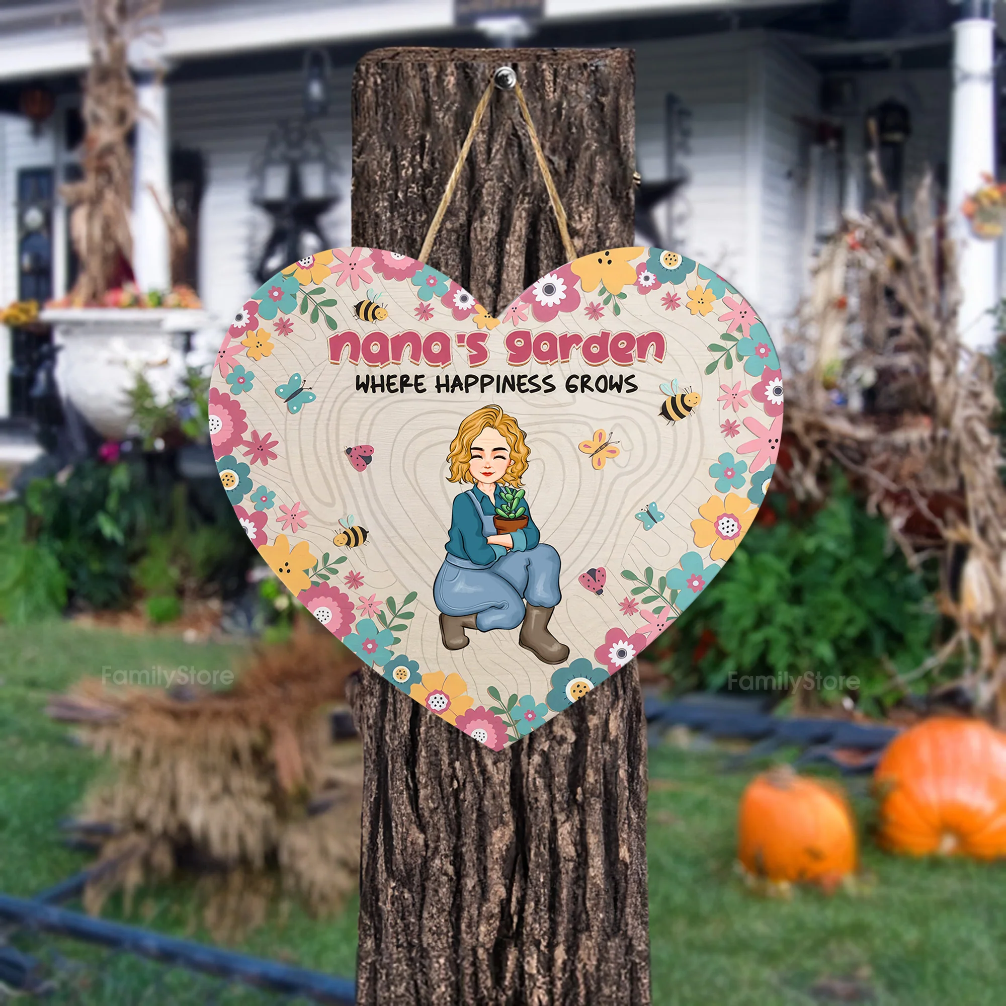Garden Where Happiness Grows - Personalized Custom Shaped Wood Sign - Gift For Mom, Mother, Grandma, Nana, Gardening Lovers | GR17 NA94