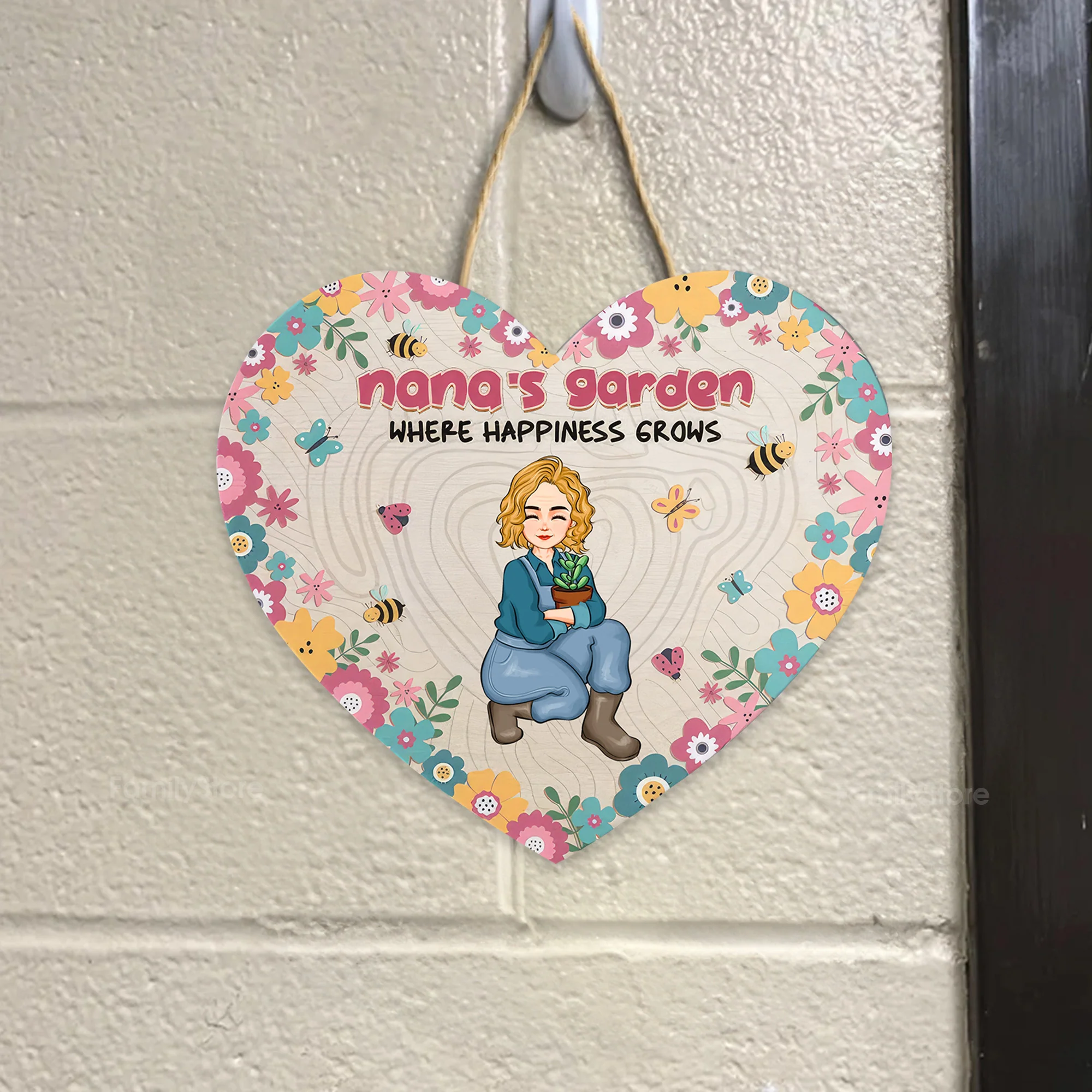 Garden Where Happiness Grows - Personalized Custom Shaped Wood Sign - Gift For Mom, Mother, Grandma, Nana, Gardening Lovers | GR17 NA94 - Image 2
