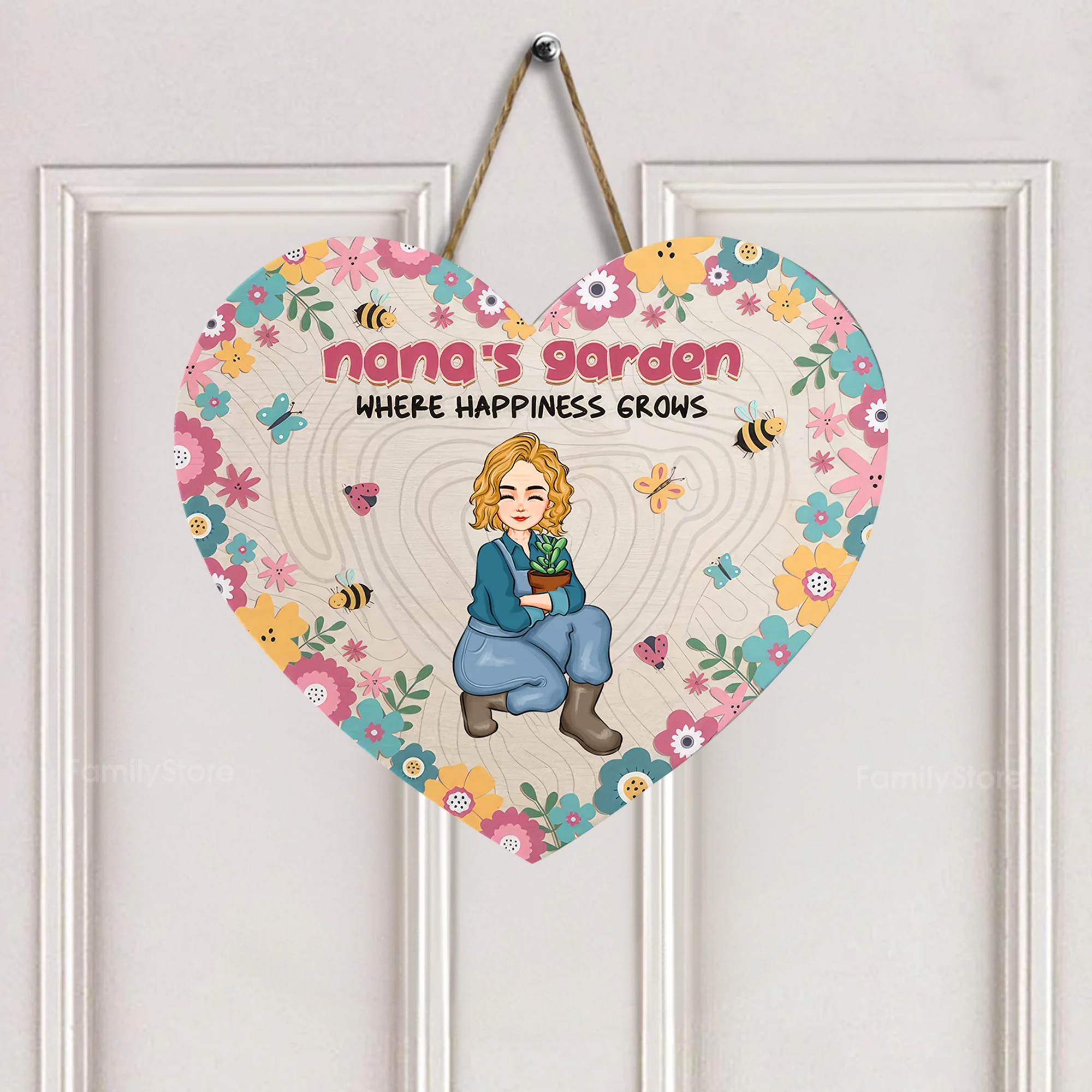 Garden Where Happiness Grows - Personalized Custom Shaped Wood Sign - Gift For Mom, Mother, Grandma, Nana, Gardening Lovers | GR17 NA94 - Image 3