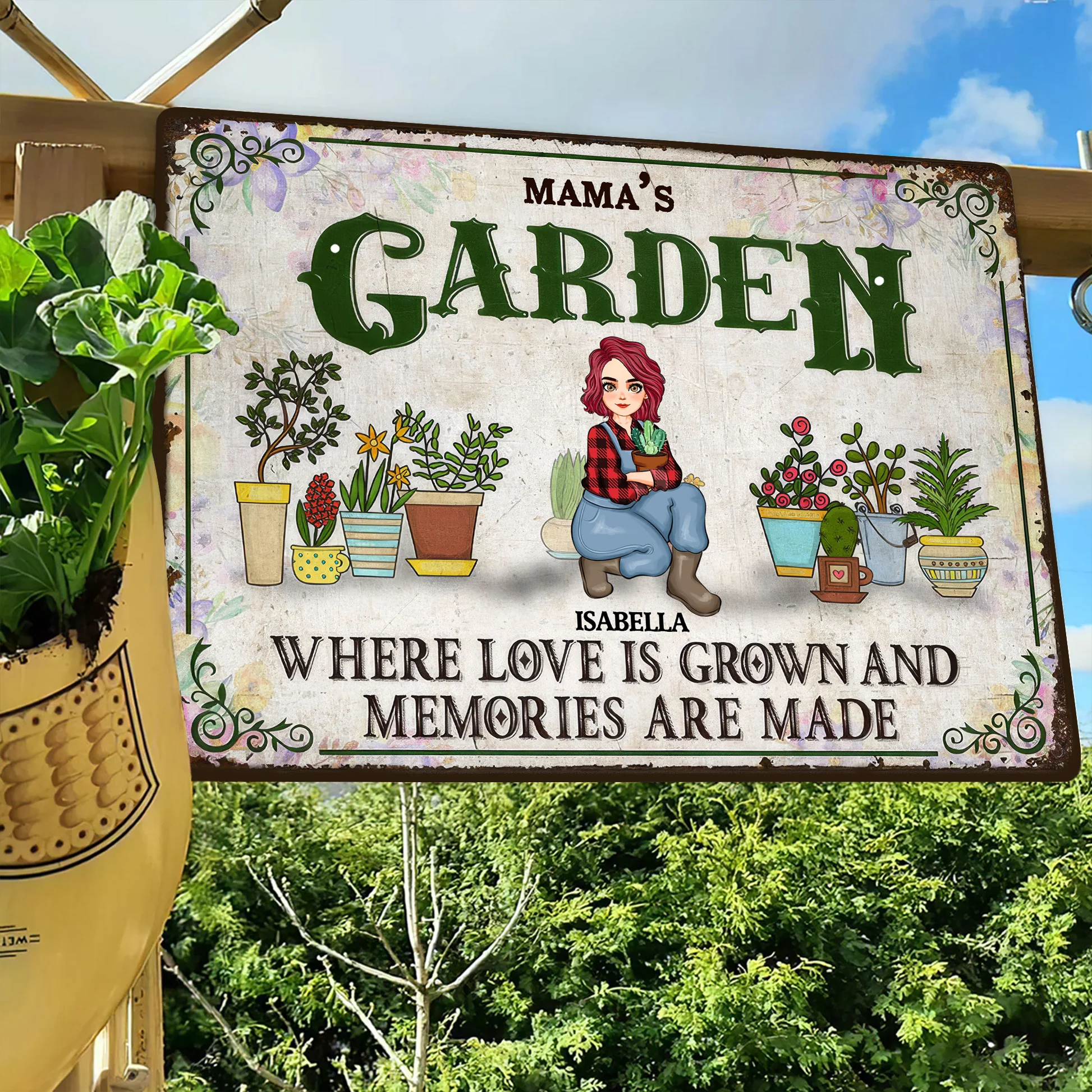 Gardening Where Love Is Grown - Personalized Metal Sign - Gift For Mom, Grandma, Plant Lovers | GR17 NA94
