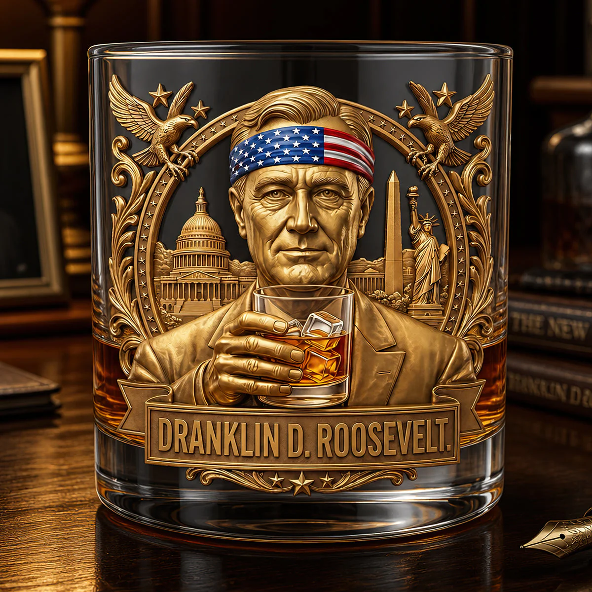 George Sloshington Funny Patriotic Design - Personalized Whiskey Glass - Gift For Him - Image 2