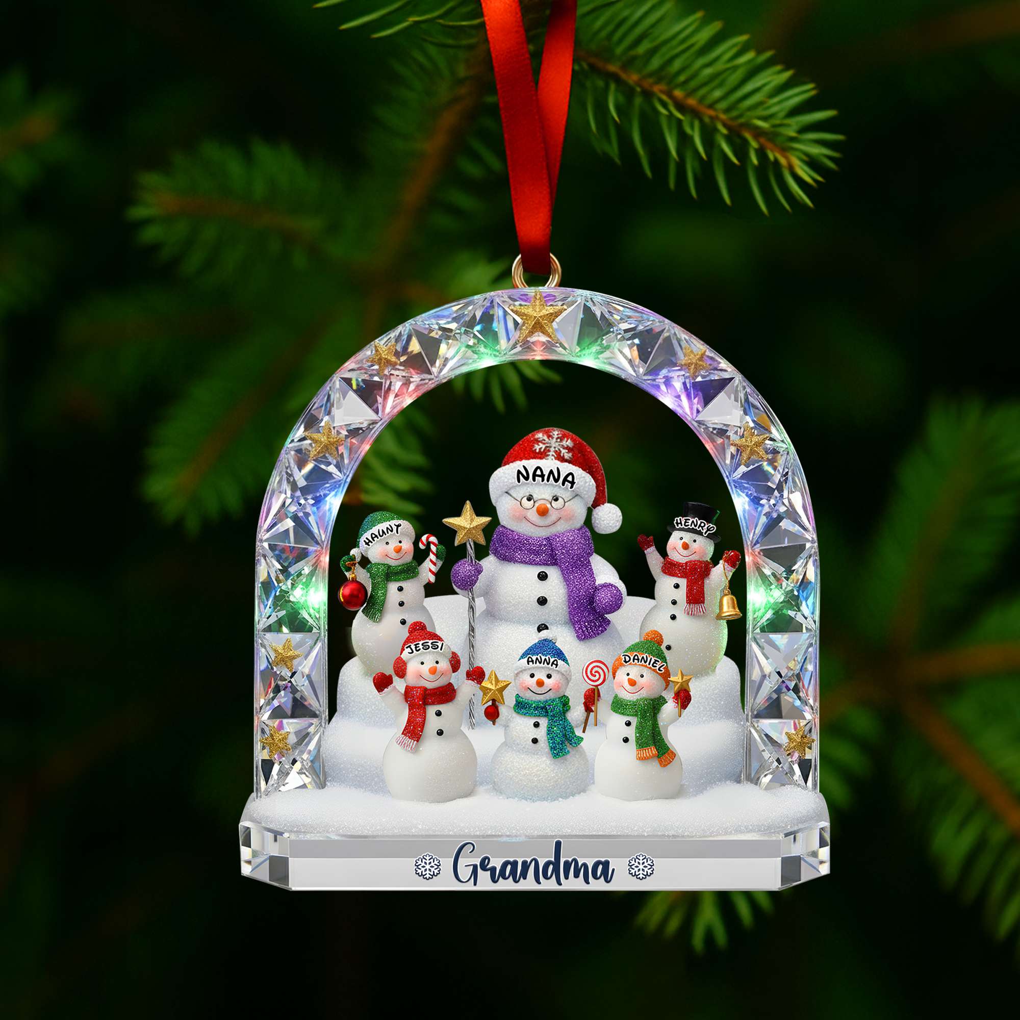 GG - Acrylic OrnamentGrandma’s Snowman Family - Personalized Acrylic Ornament - Gift For Grandma - Image 3