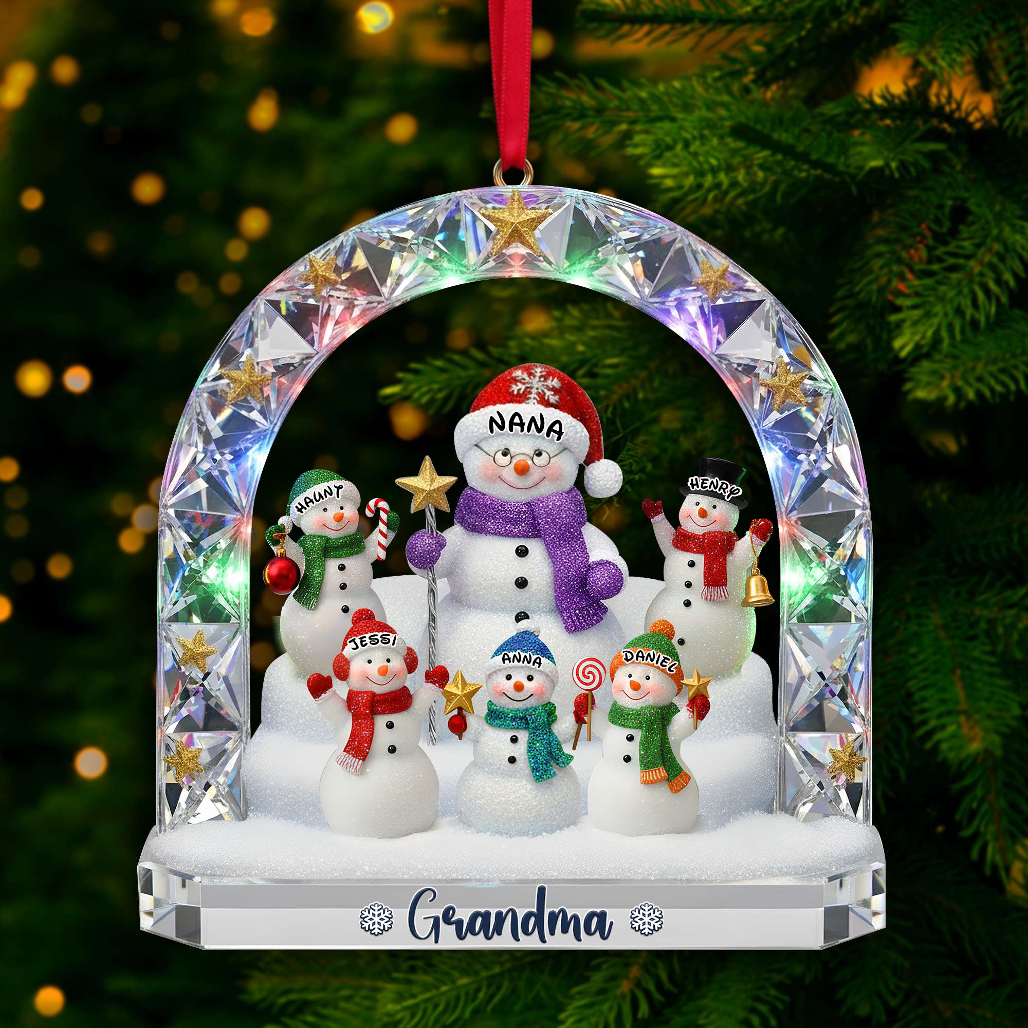 GG - Acrylic OrnamentGrandma’s Snowman Family - Personalized Acrylic Ornament - Gift For Grandma - Image 4