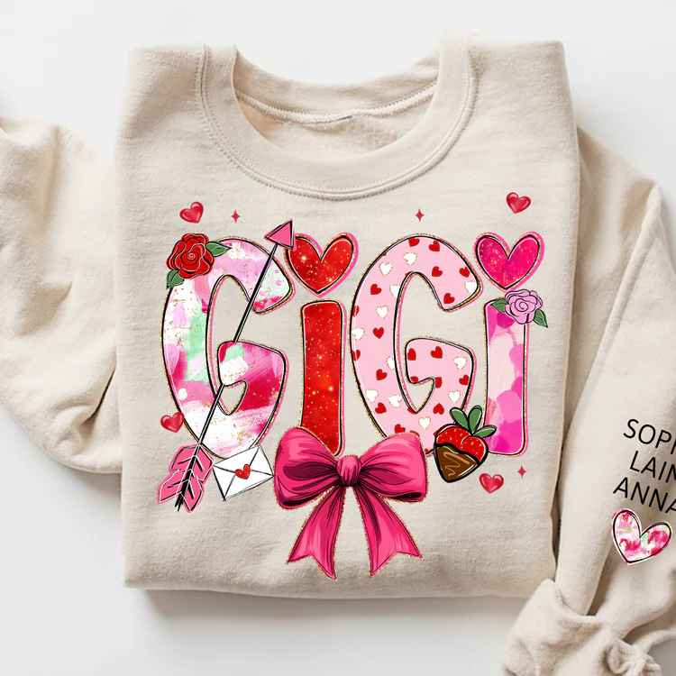 Gigi Cute Bow And Strawberry - Personalized Sweatshirt With Design On Sleeve - Gift For Mom, Grandma, Daughter | HN02 - Image 2