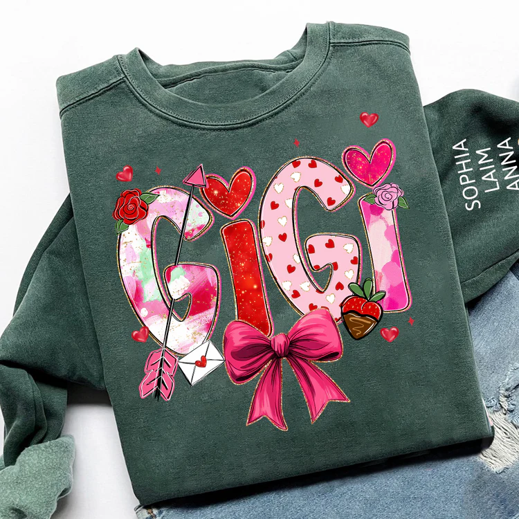 Gigi Cute Bow And Strawberry - Personalized Sweatshirt With Design On Sleeve - Gift For Mom, Grandma, Daughter | HN02 - Image 3