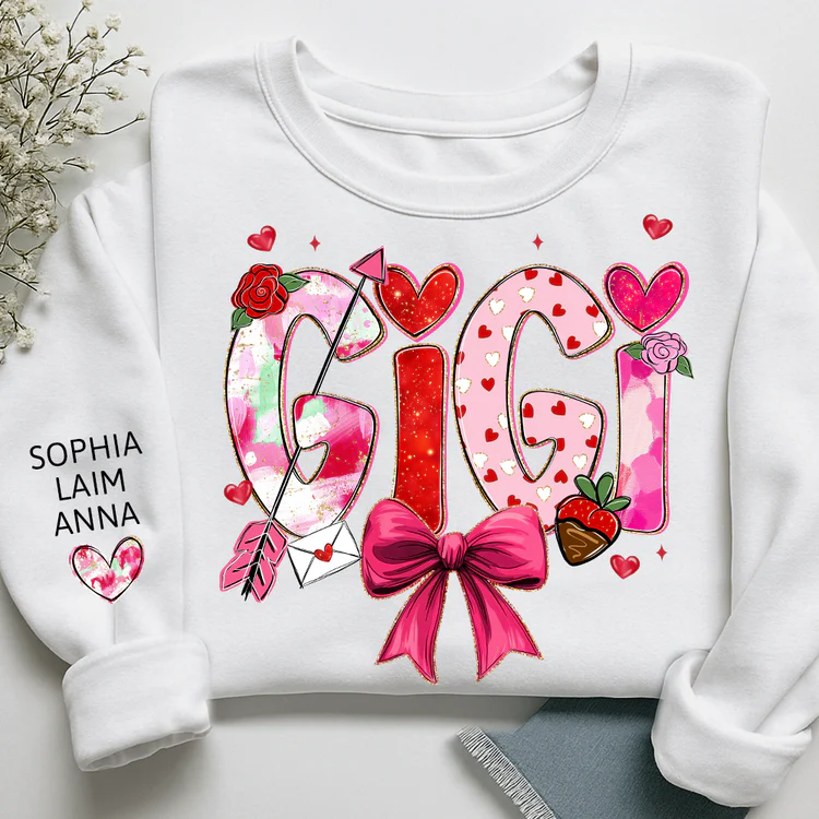 Gigi Cute Bow And Strawberry - Personalized Sweatshirt With Design On Sleeve - Gift For Mom, Grandma, Daughter | HN02 - Image 4