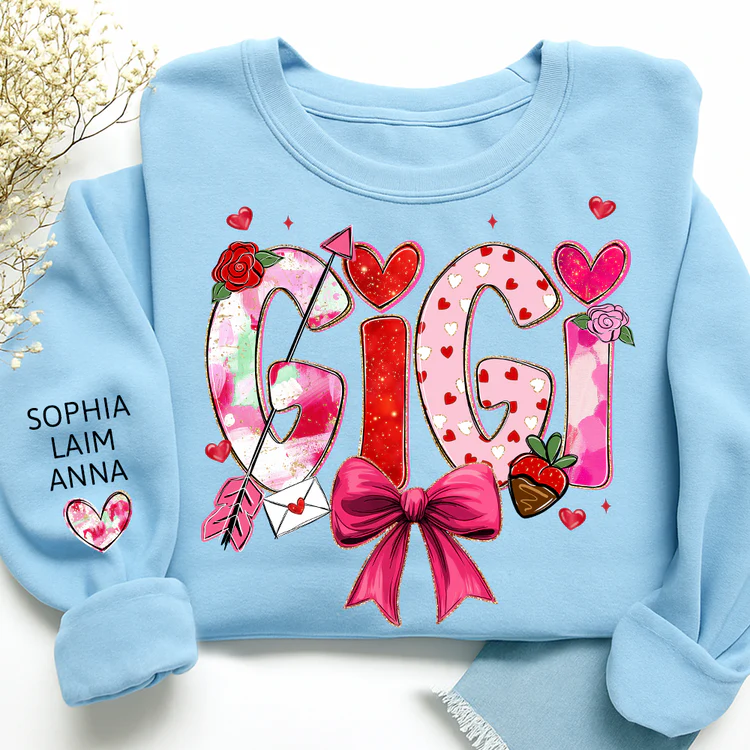 Gigi Cute Bow And Strawberry - Personalized Sweatshirt With Design On Sleeve - Gift For Mom, Grandma, Daughter | HN02 - Image 5