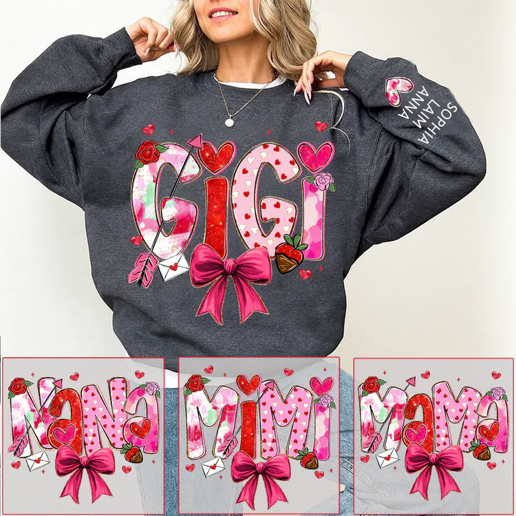 Gigi Cute Bow And Strawberry - Personalized Sweatshirt With Design On Sleeve - Gift For Mom, Grandma, Daughter | HN02 - Image 7