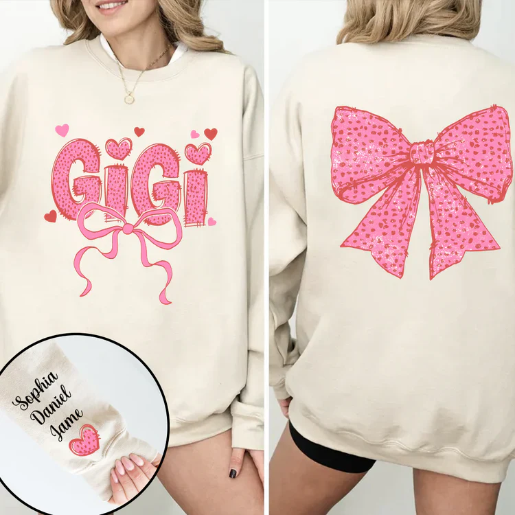 Gigi Nana And Kids - Personalized Sweatshirt With Design On Sleeve - Valentine Gift For Grandma, Mom, Wife - NH96 - Image 3