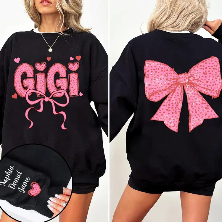 Gigi Nana And Kids - Personalized Sweatshirt With Design On Sleeve - Valentine Gift For Grandma, Mom, Wife - NH96 - Image 7