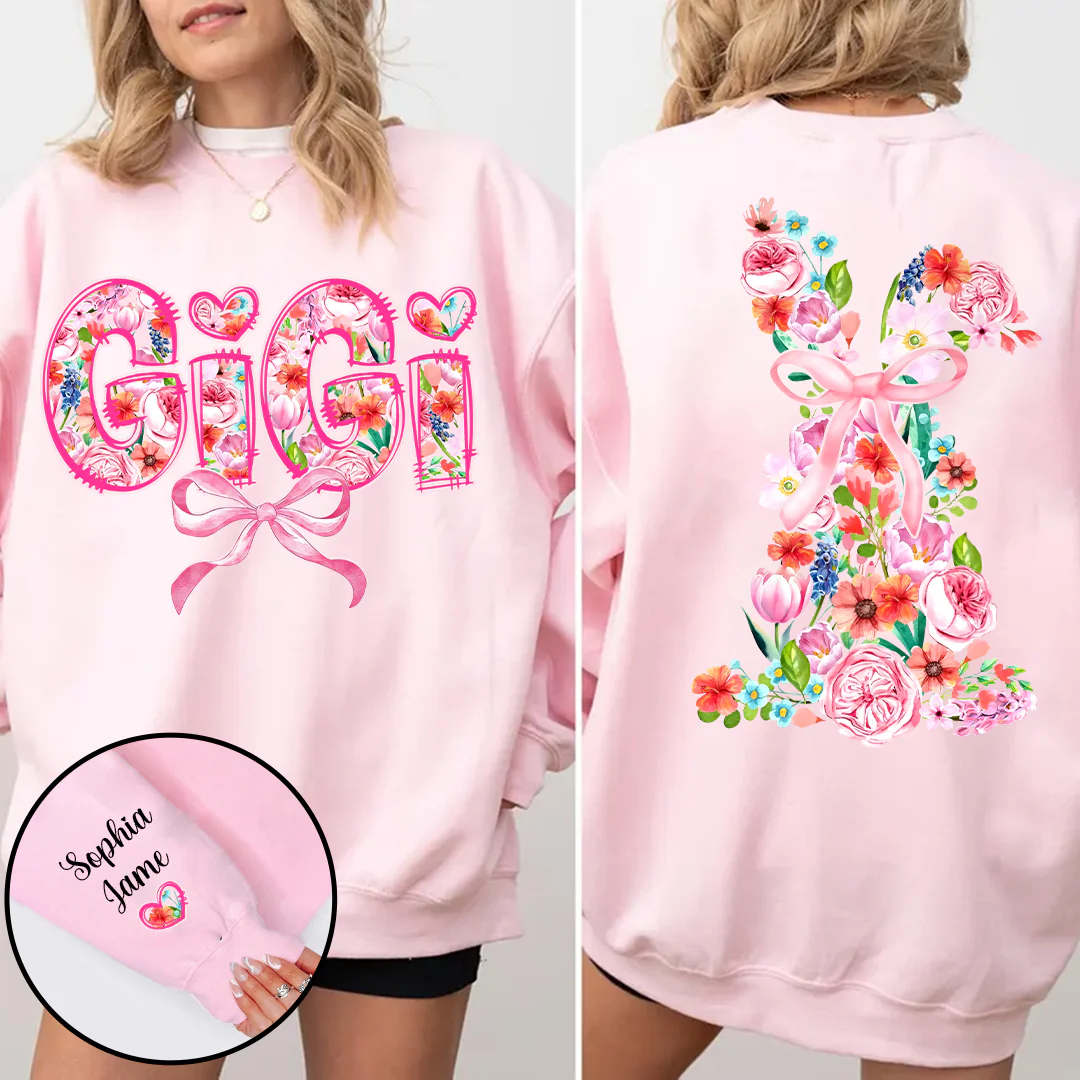 Gigi With Floral And Grandkids' Names - Personalized Sweatshirt With Design On Sleeve - Gift For Mom, Grandma | HN02 - Image 6