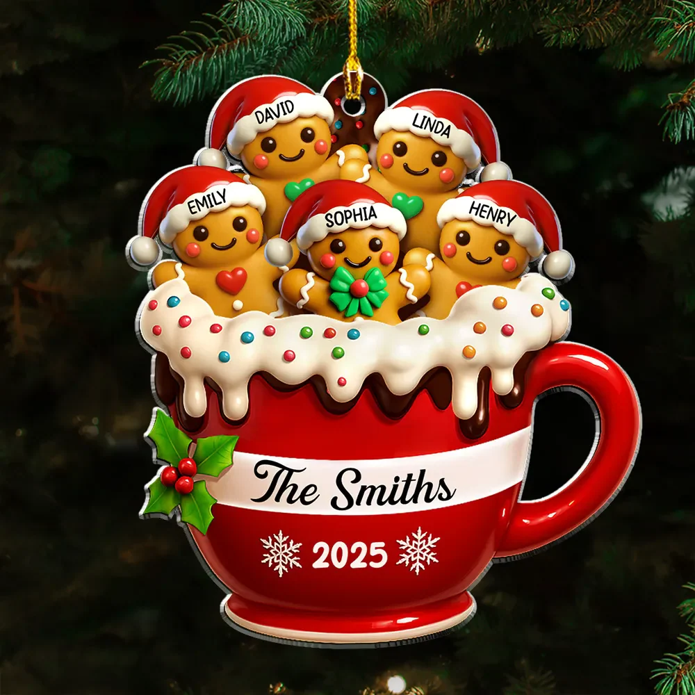 Gingerbread Family 2025 - Personalized Acrylic Ornament - Christmas Gift HH01