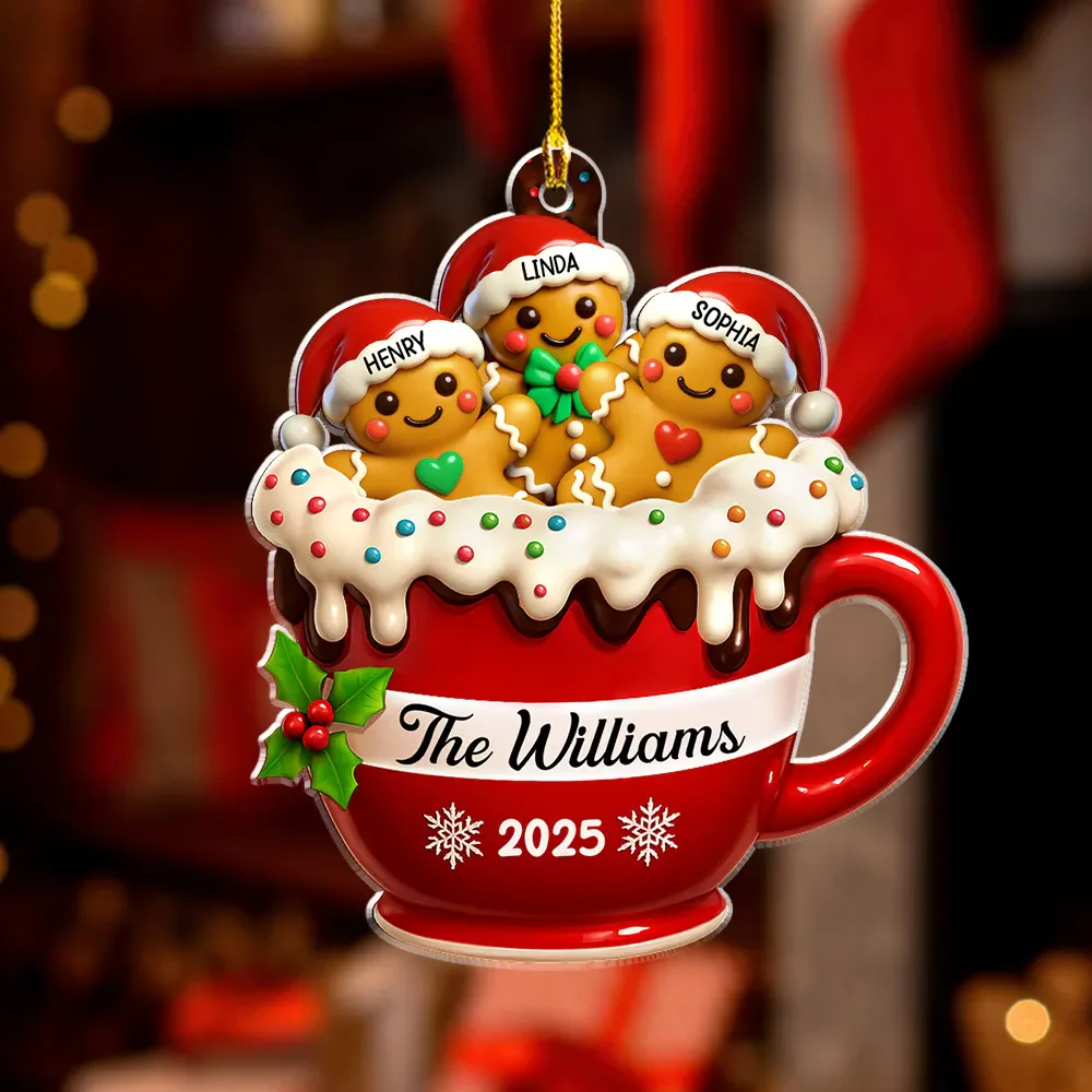 Gingerbread Family 2025 - Personalized Acrylic Ornament - Christmas Gift HH01 - Image 2