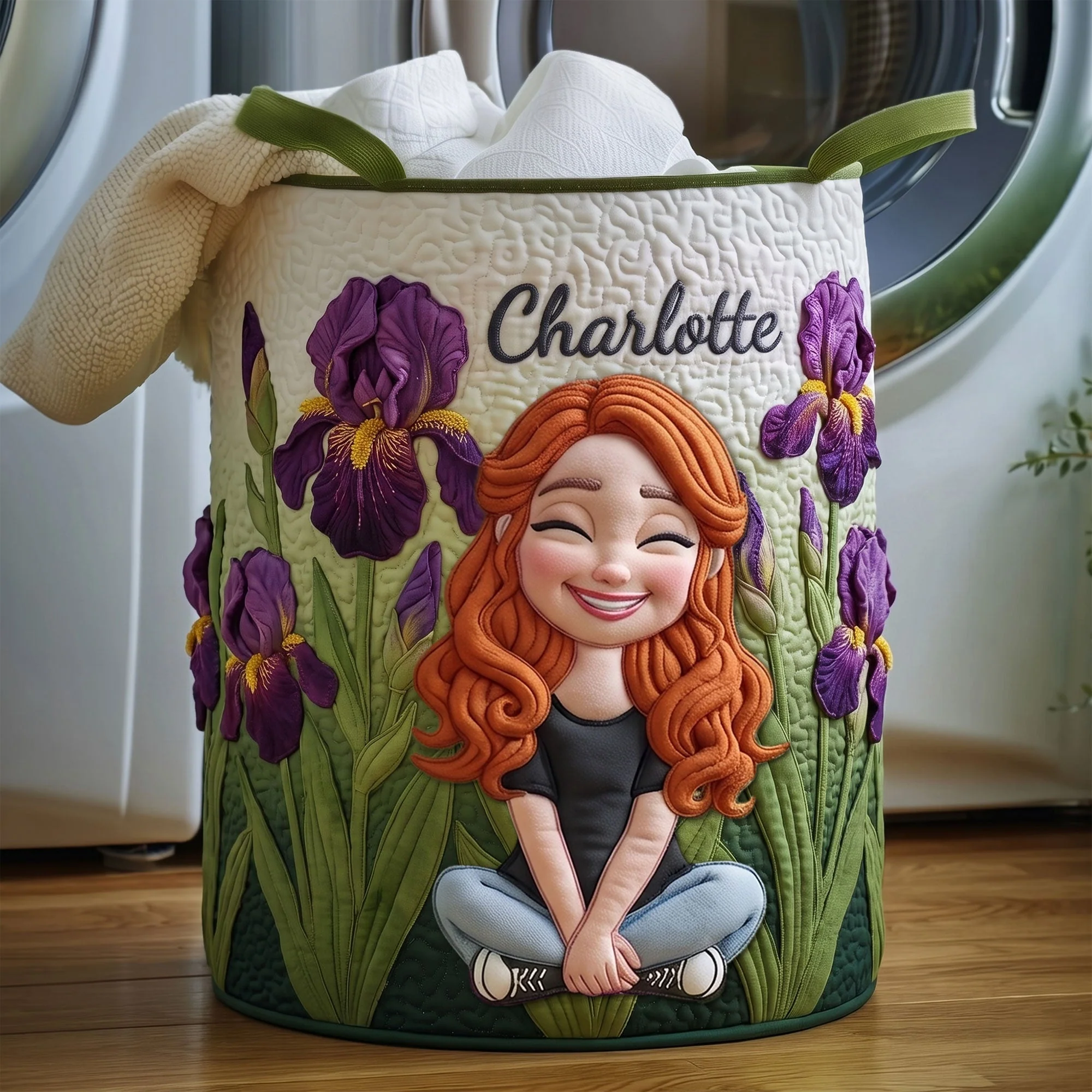Girl Birth Flower - Personalized Quilted Laundry Basket - Gifts For Her, Mom, For Family