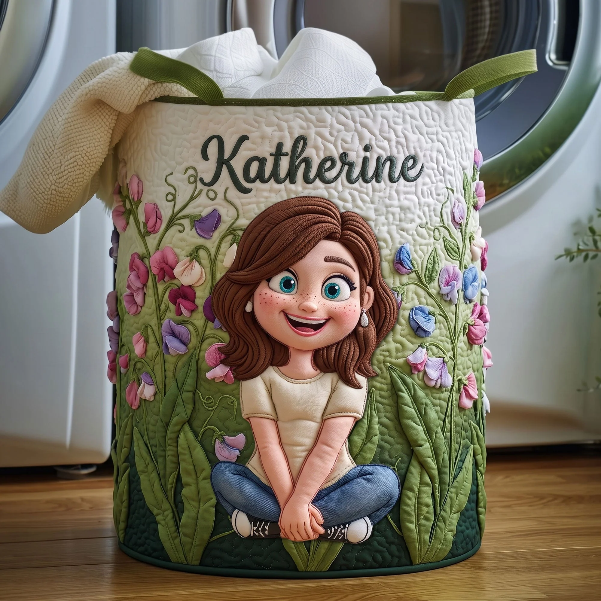 Girl Birth Flower - Personalized Quilted Laundry Basket - Gifts For Her, Mom, For Family - Image 2