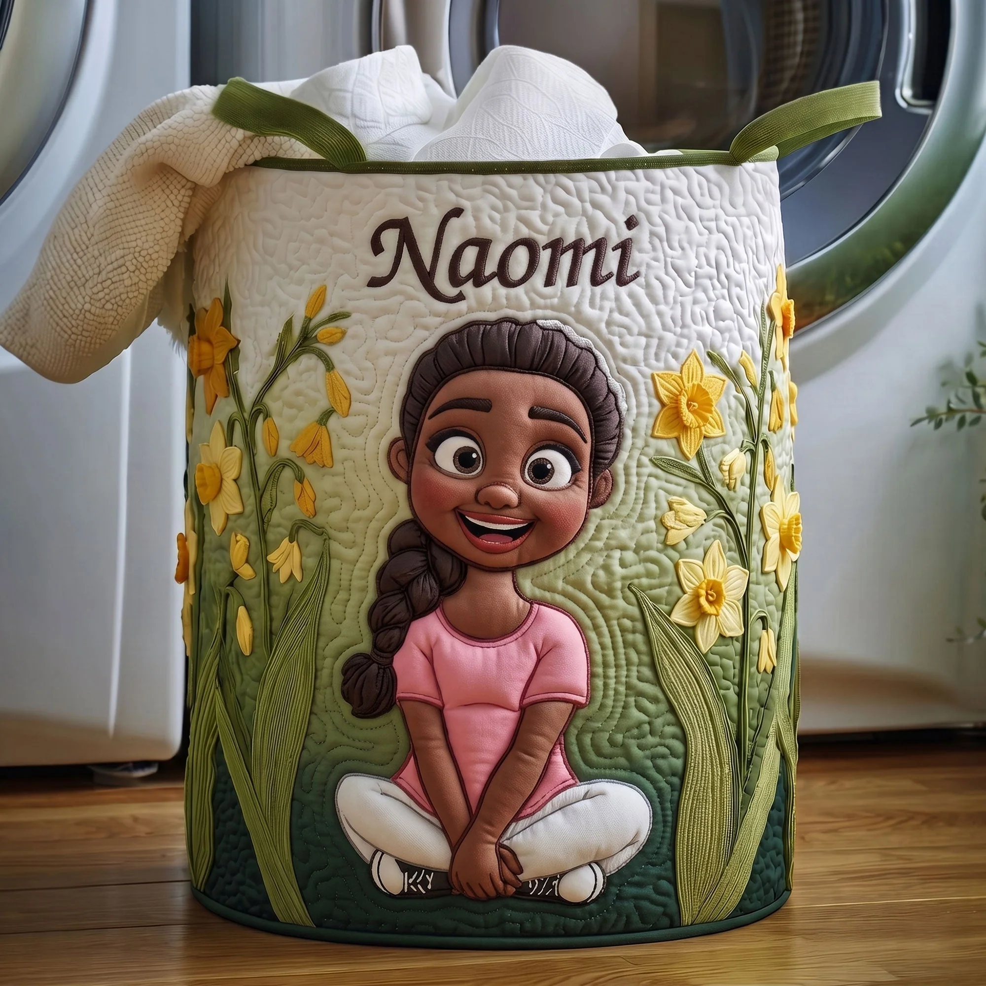 Girl Birth Flower - Personalized Quilted Laundry Basket - Gifts For Her, Mom, For Family - Image 3