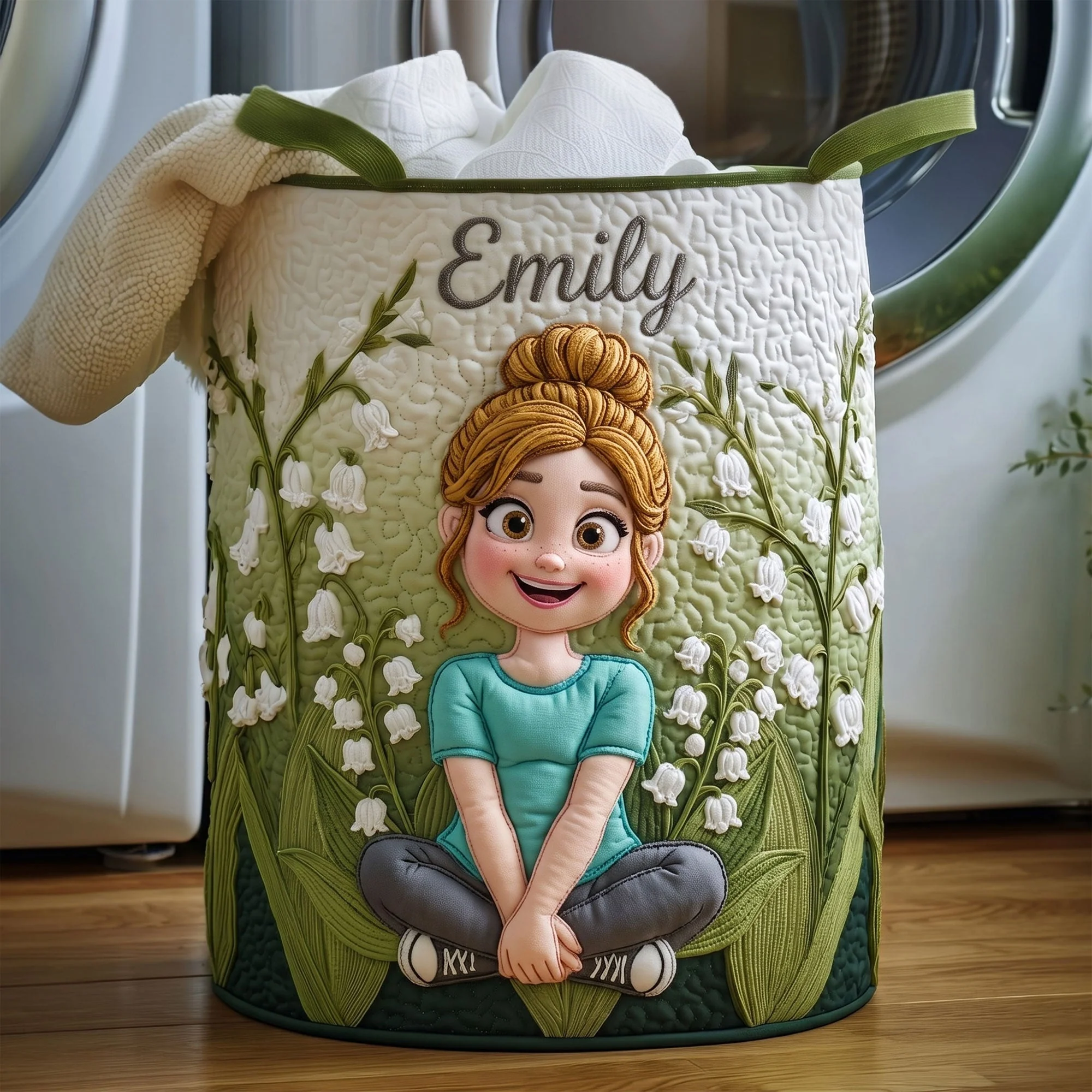 Girl Birth Flower - Personalized Quilted Laundry Basket - Gifts For Her, Mom, For Family - Image 4