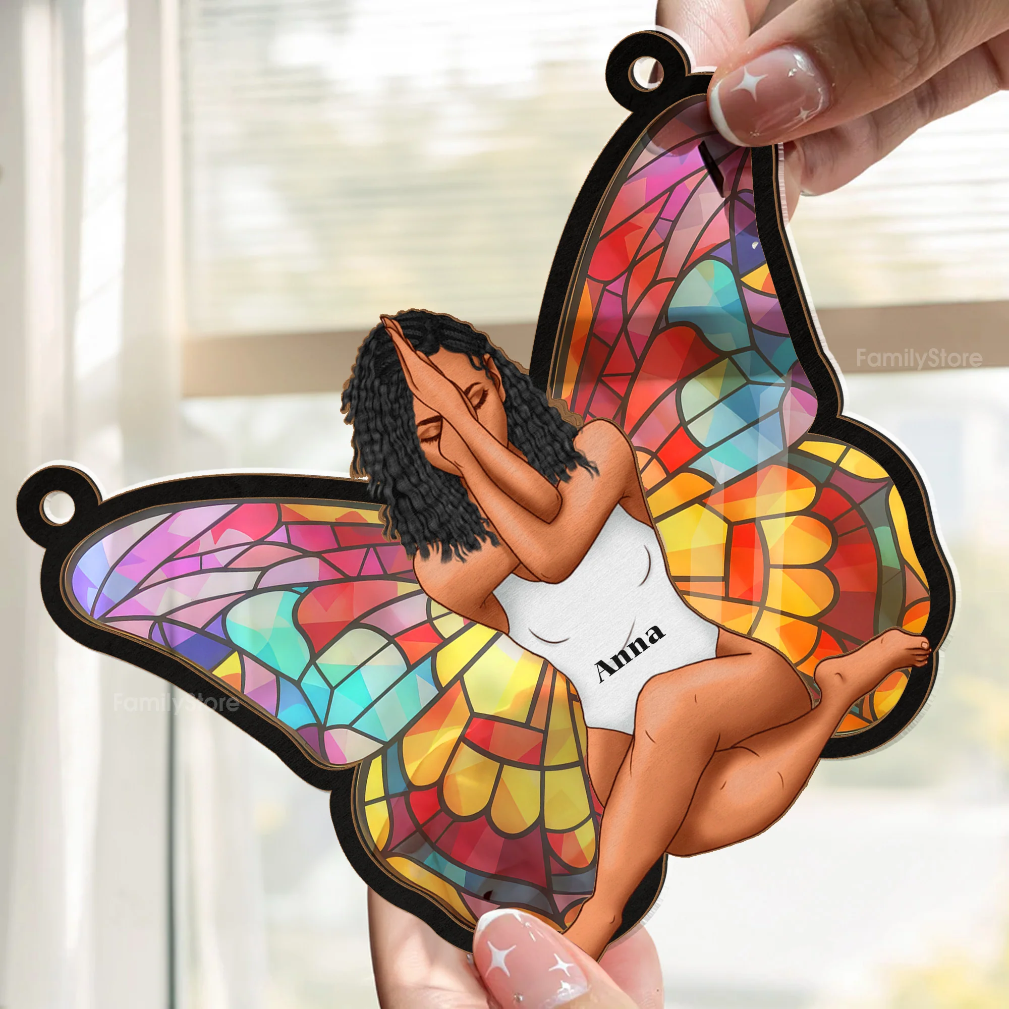 Girl Butterfly - Personalized Window Hanging Window Hanging Suncatcher Ornament - Gift for Black Woman, Black Girl, African American, Black History Month, Juneteenth | CLGOD02 NA94 - Image 2