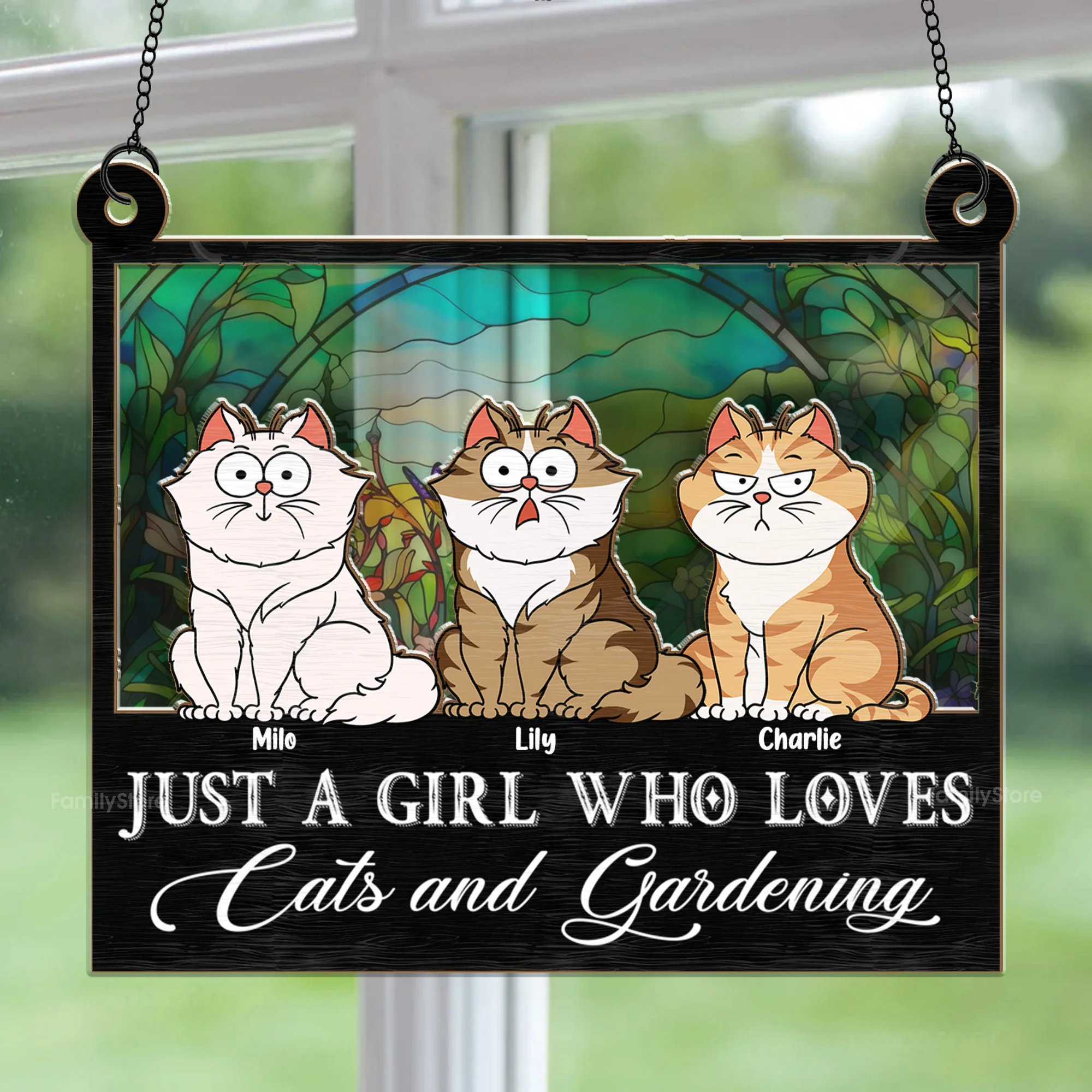 Girl Who Loves Cat And Gardening - Gift For Cat Lovers - Personalized Window Hanging Window Hanging Suncatcher Ornament - CLP02 NA94