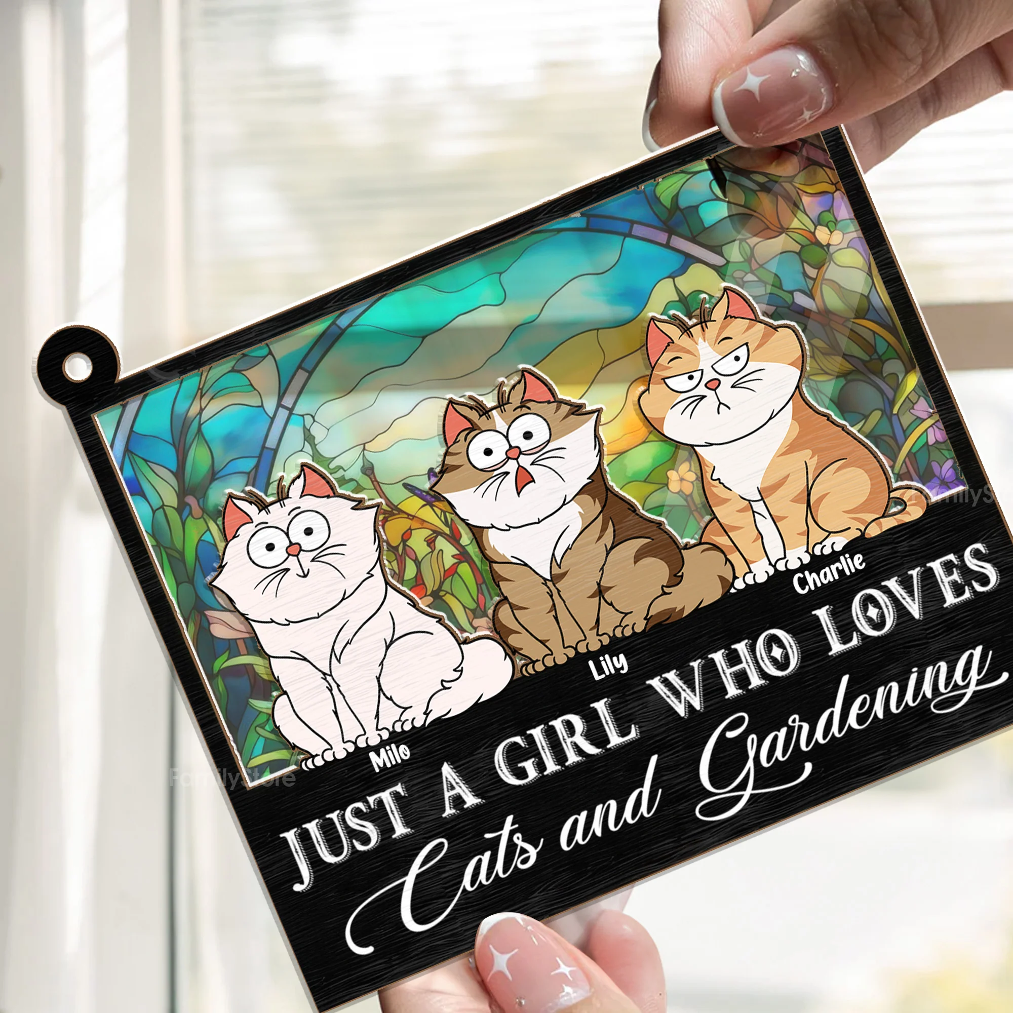 Girl Who Loves Cat And Gardening - Gift For Cat Lovers - Personalized Window Hanging Window Hanging Suncatcher Ornament - CLP02 NA94 - Image 2
