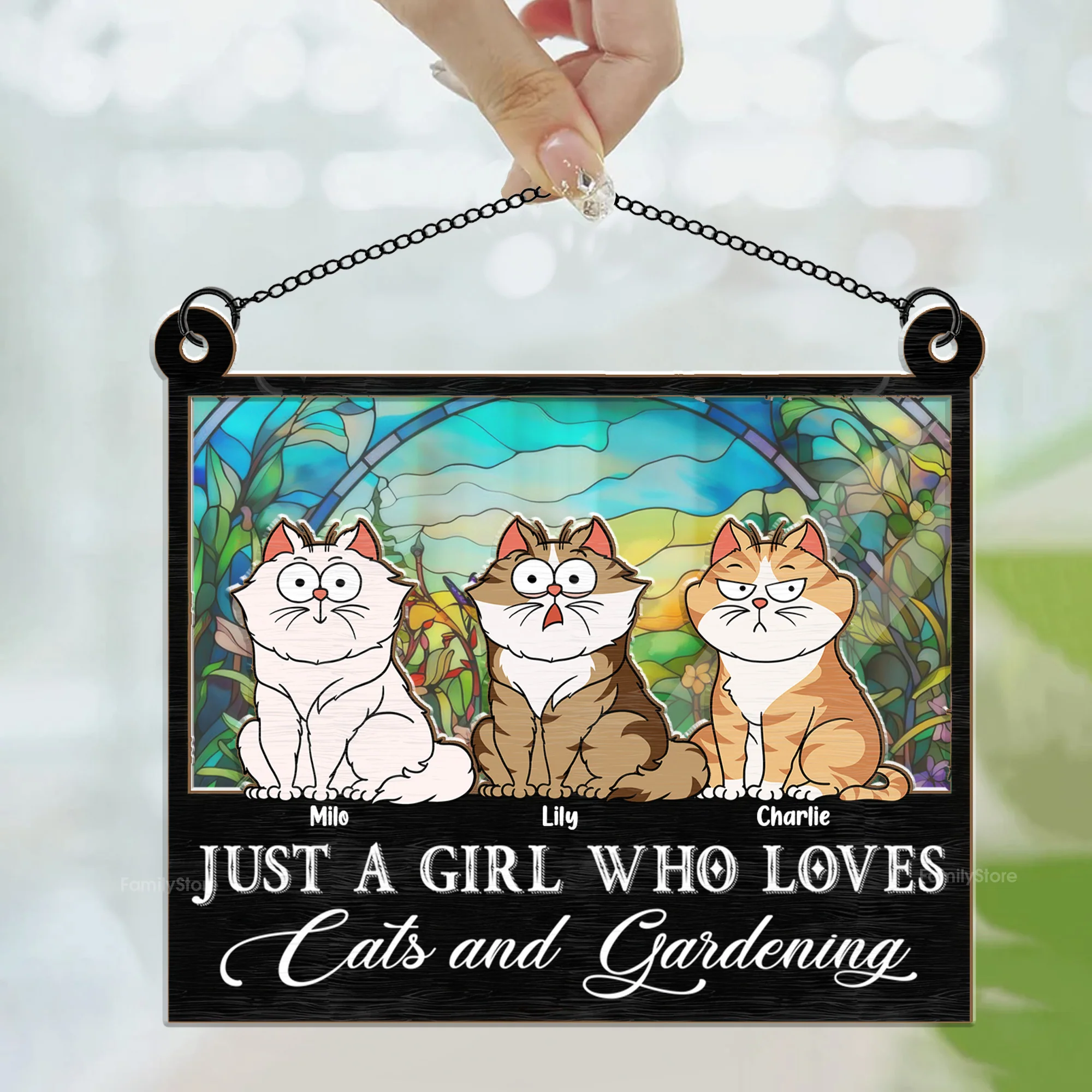 Girl Who Loves Cat And Gardening - Gift For Cat Lovers - Personalized Window Hanging Window Hanging Suncatcher Ornament - CLP02 NA94 - Image 3