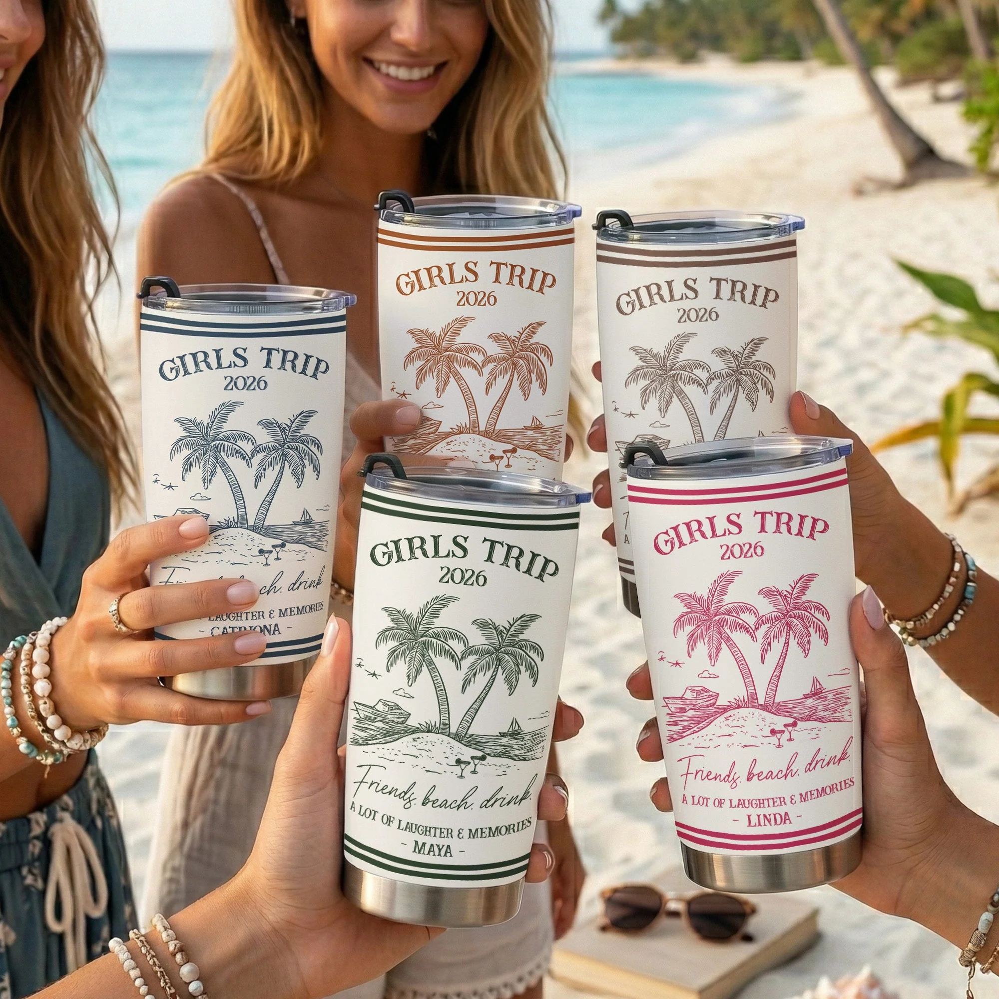 Girls Trip Summer Time Friends Beach Drink - Personalized Tumbler - Gift For Her