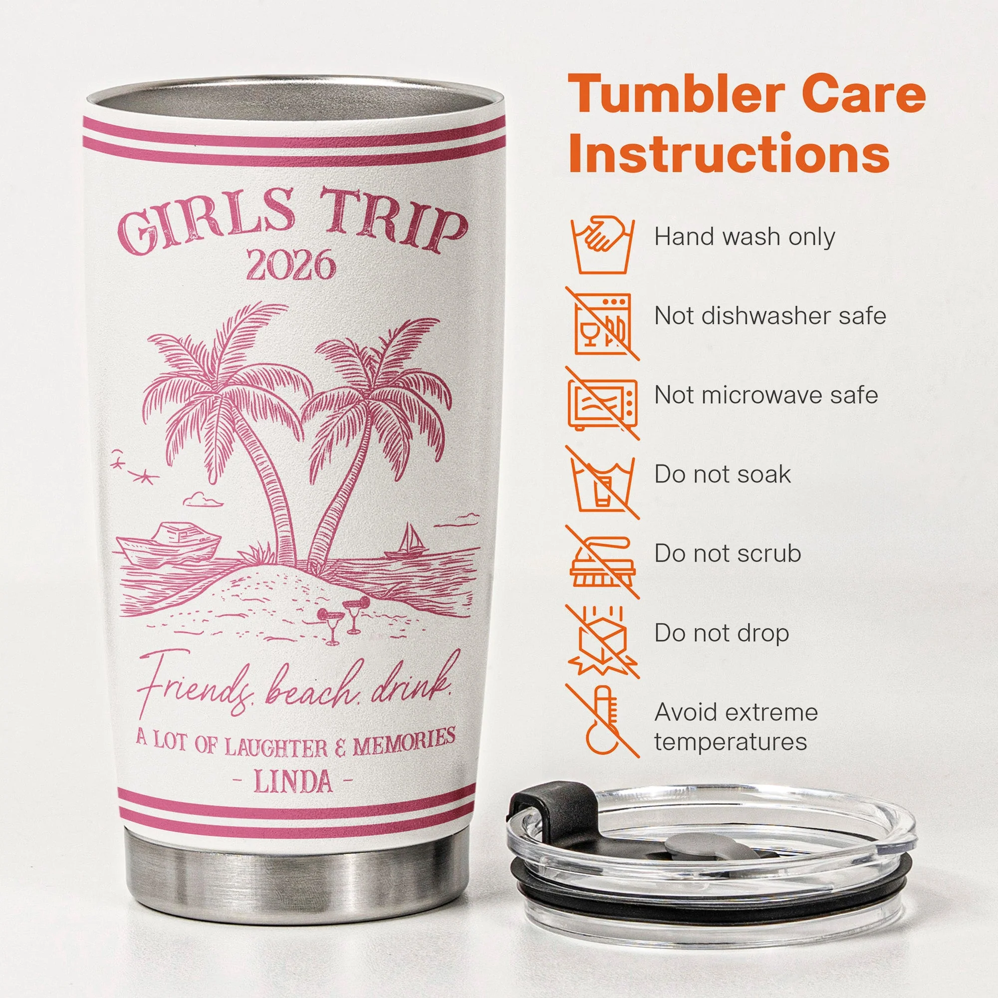 Girls Trip Summer Time Friends Beach Drink - Personalized Tumbler - Gift For Her - Image 4