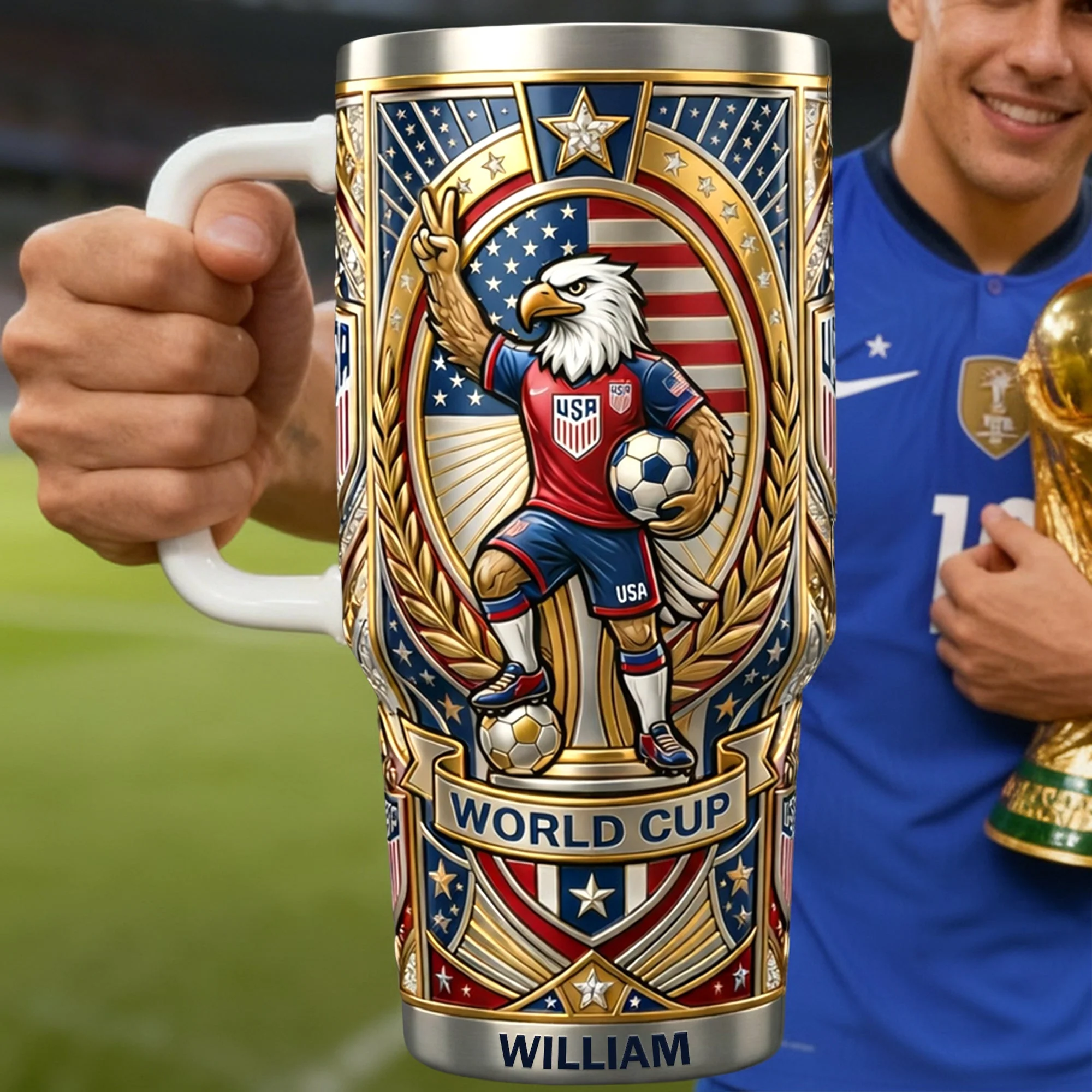 Global Championship USA Patriotic Eagle Soccer World Cup - Personalized Tumbler - Gift For Sport Fans, Football Lovers - Image 2