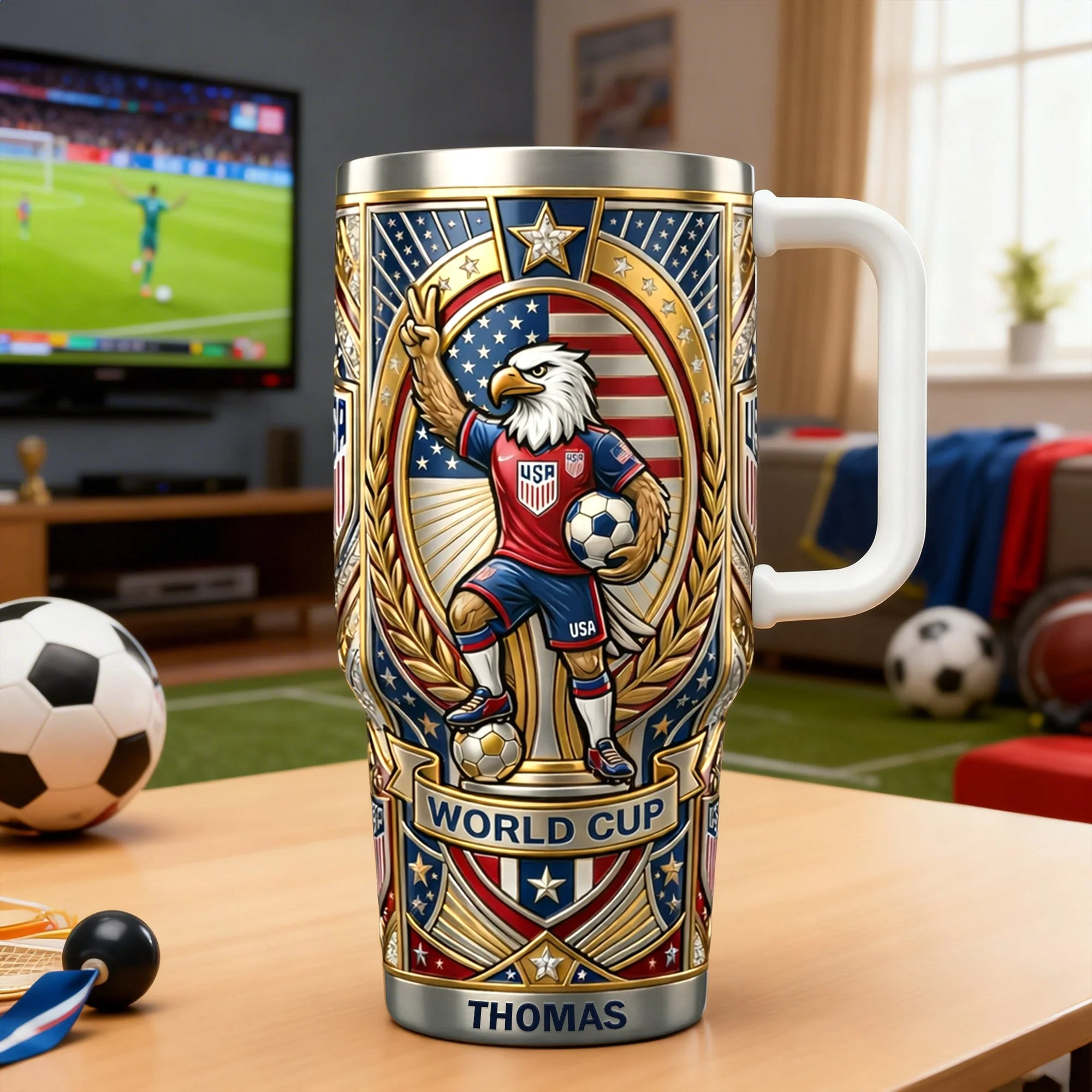 Global Championship USA Patriotic Eagle Soccer World Cup - Personalized Tumbler - Gift For Sport Fans, Football Lovers - Image 3