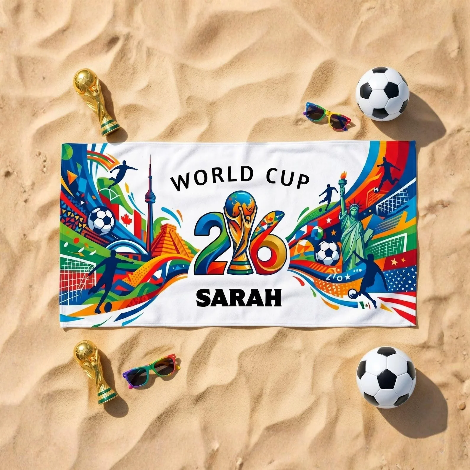 Global Football Championship 2026 Sarah - Personalized Beach Towel - Gift For Soccer Fans - Image 3