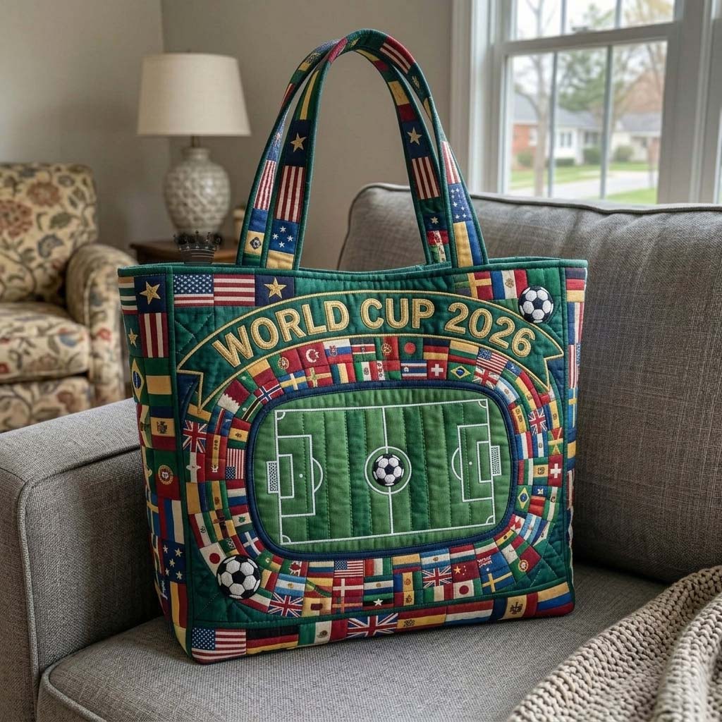 Global Kickoff World Cup 2026 Football Stadium And International Flags - Personalized Quilted Tote Bag - Gift For Soccer Fans - Image 3