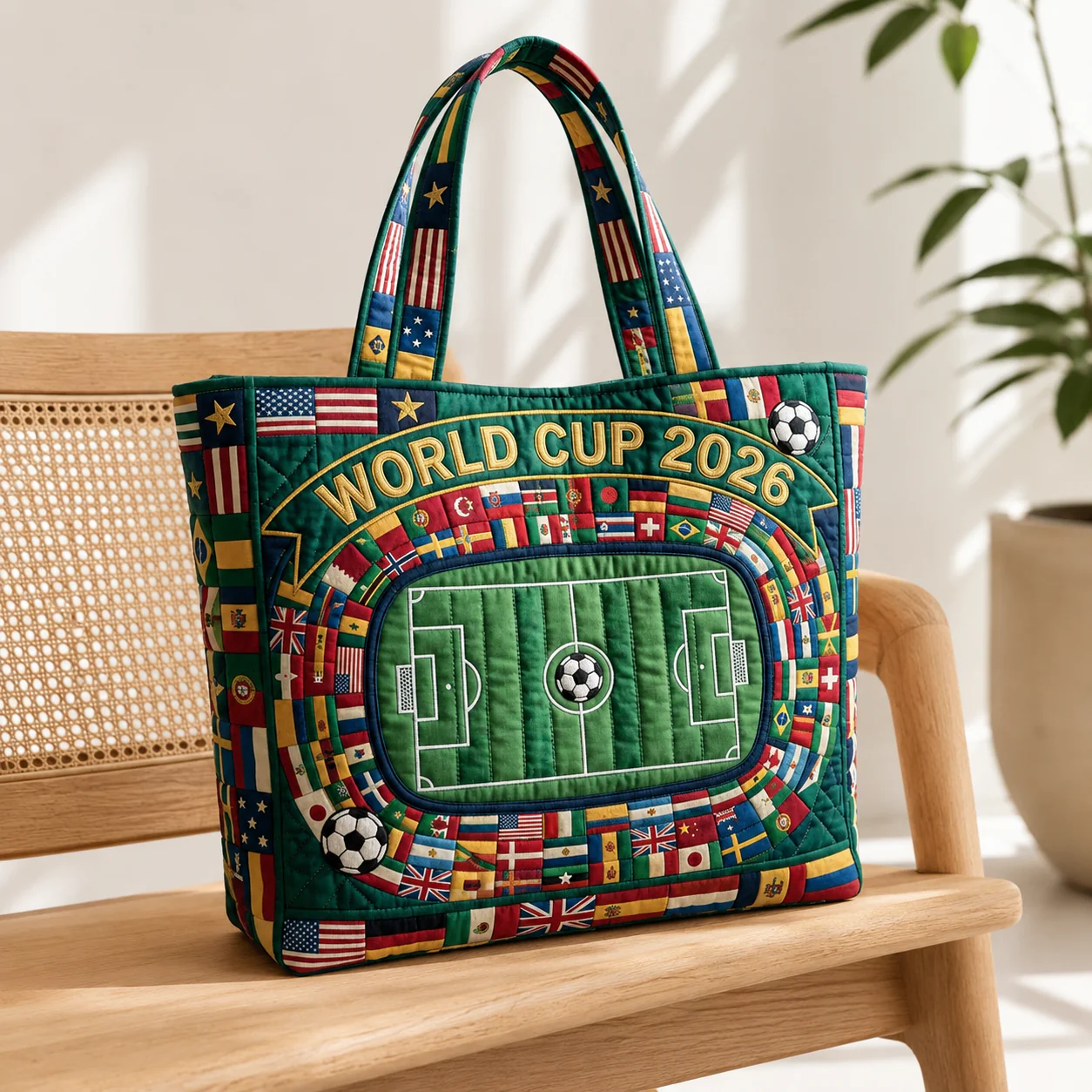 Global Kickoff World Cup 2026 Football Stadium And International Flags - Personalized Quilted Tote Bag - Gift For Soccer Fans - Image 4