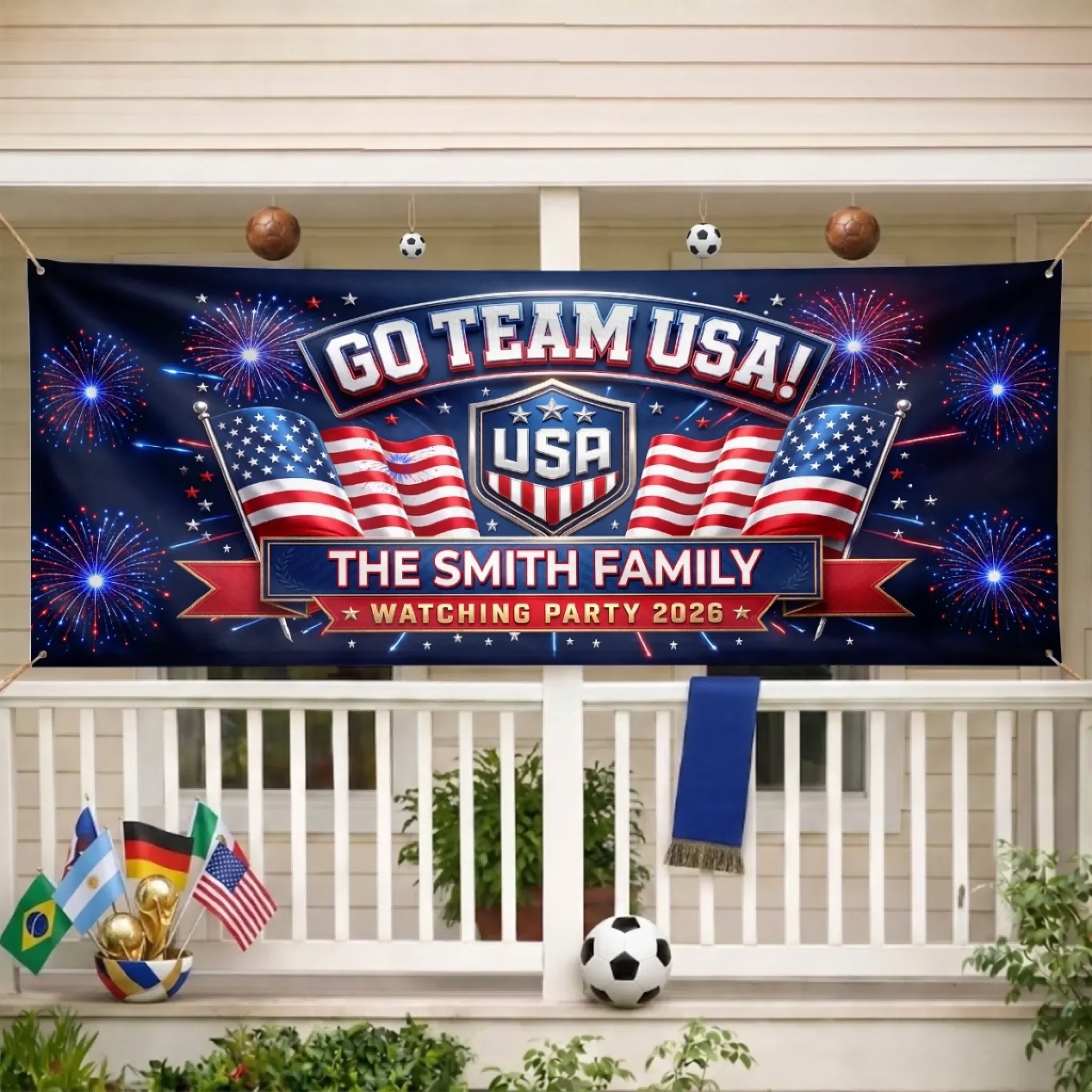Global Soccer Championships Go Team USA Watching Party 2026 - Personalized Banner - Gift For Family, Football Fans