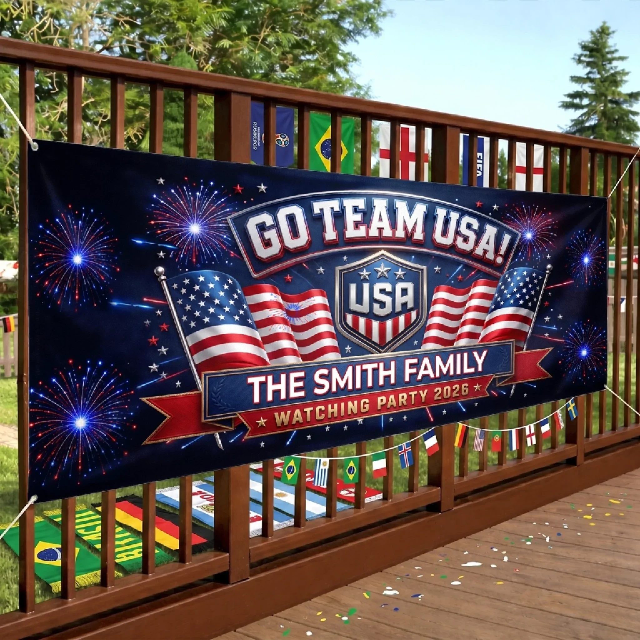 Global Soccer Championships Go Team USA Watching Party 2026 - Personalized Banner - Gift For Family, Football Fans - Image 2