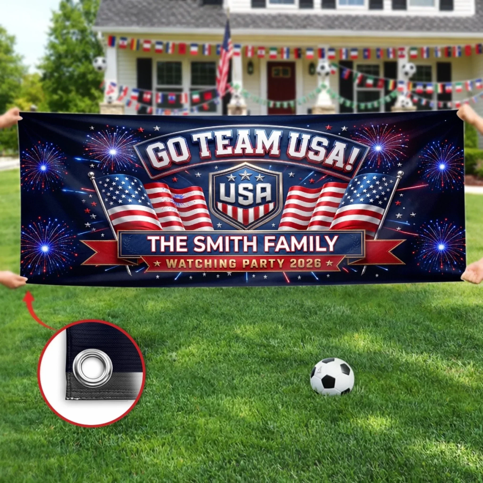 Global Soccer Championships Go Team USA Watching Party 2026 - Personalized Banner - Gift For Family, Football Fans - Image 3