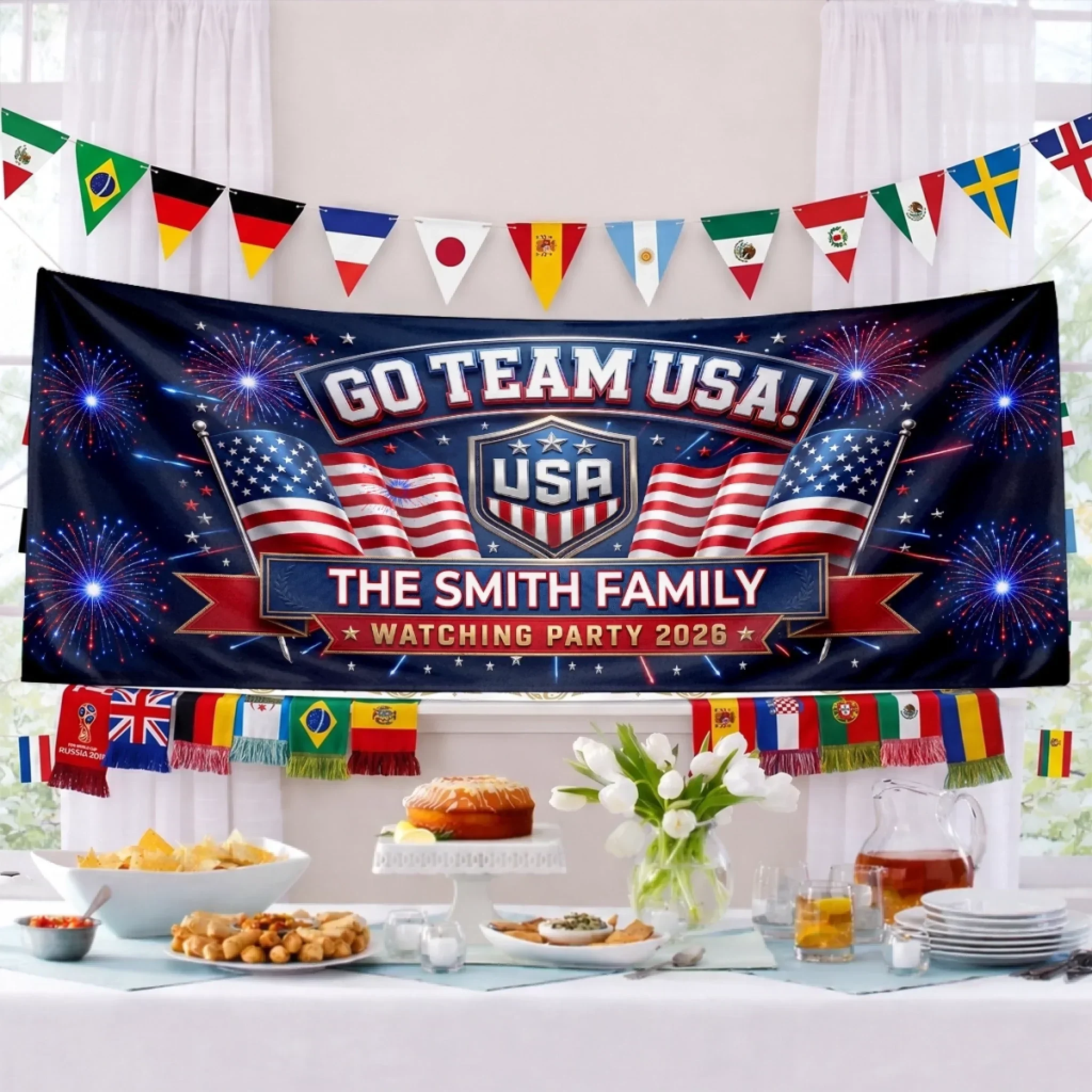 Global Soccer Championships Go Team USA Watching Party 2026 - Personalized Banner - Gift For Family, Football Fans - Image 4