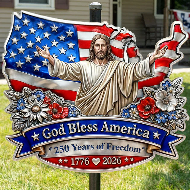 God Bless America 250 Years Of Freedom - Personalized Metal Sign - Gift For Patriotic Family