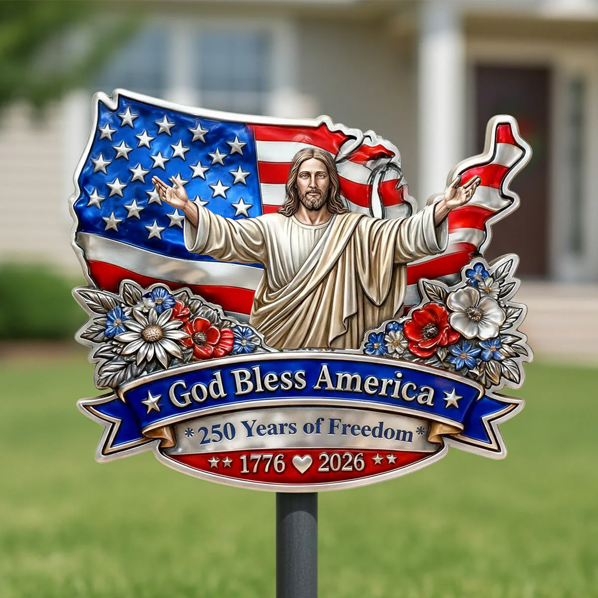 God Bless America 250 Years Of Freedom - Personalized Metal Sign - Gift For Patriotic Family - Image 2