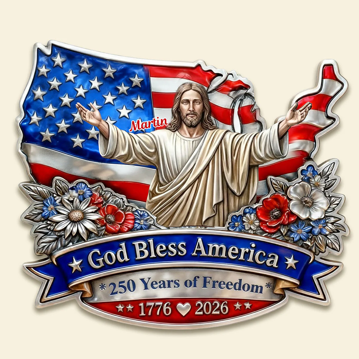 God Bless America 250 Years Of Freedom - Personalized Metal Sign - Gift For Patriotic Family - Image 3